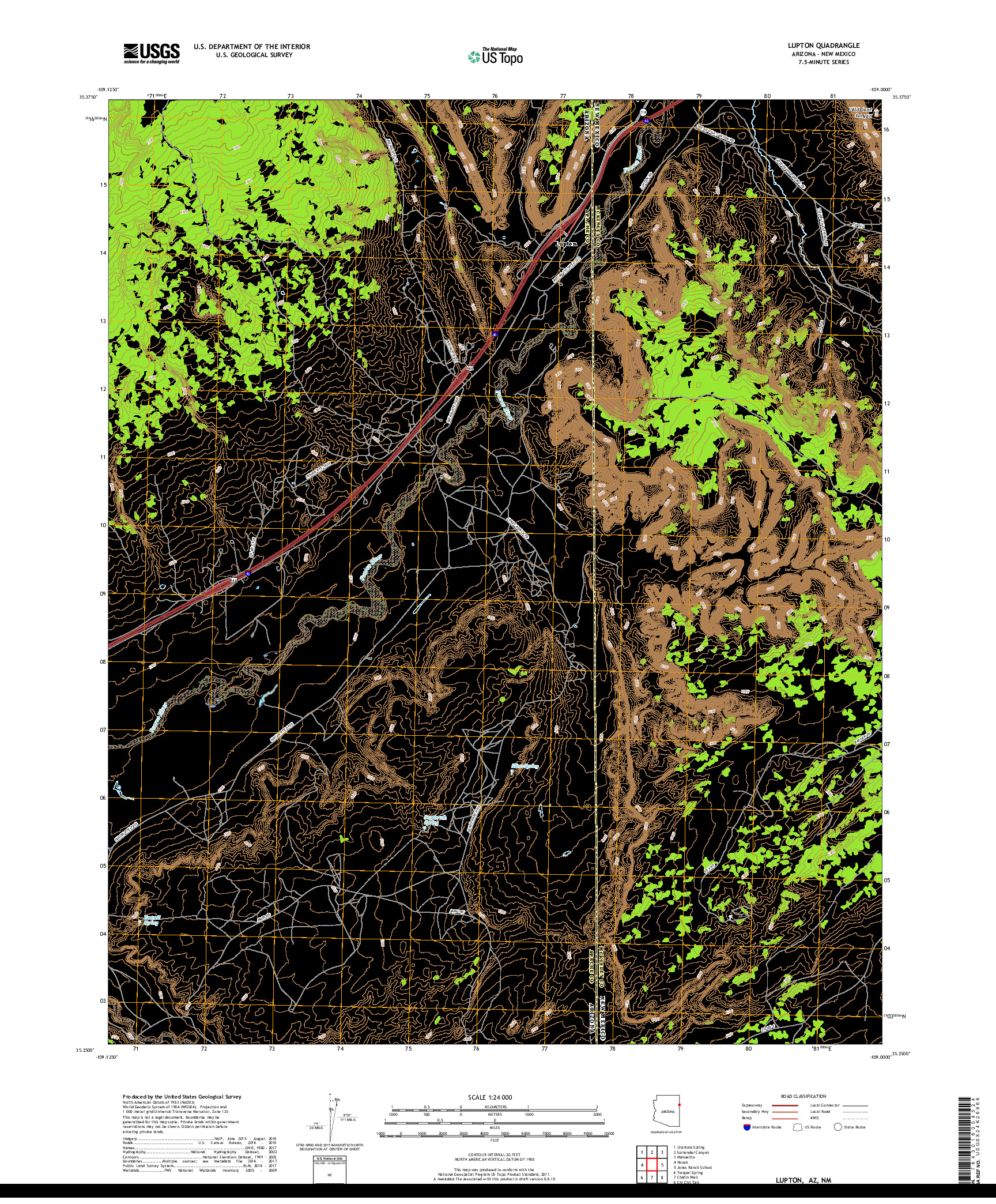 USGS US TOPO 7.5-MINUTE MAP FOR LUPTON, AZ,NM 2018