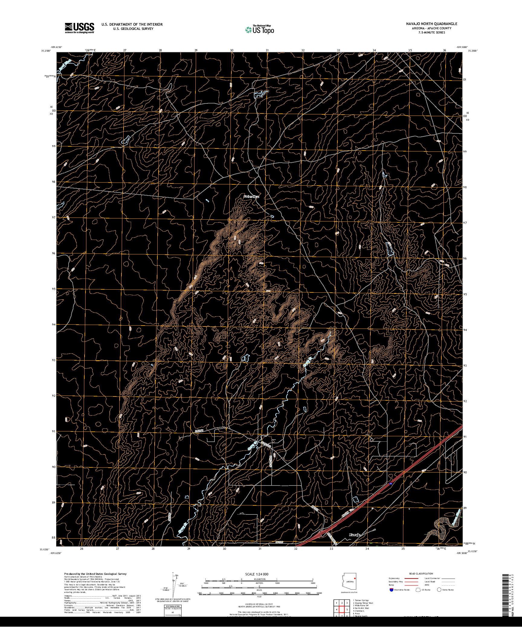 USGS US TOPO 7.5-MINUTE MAP FOR NAVAJO NORTH, AZ 2018