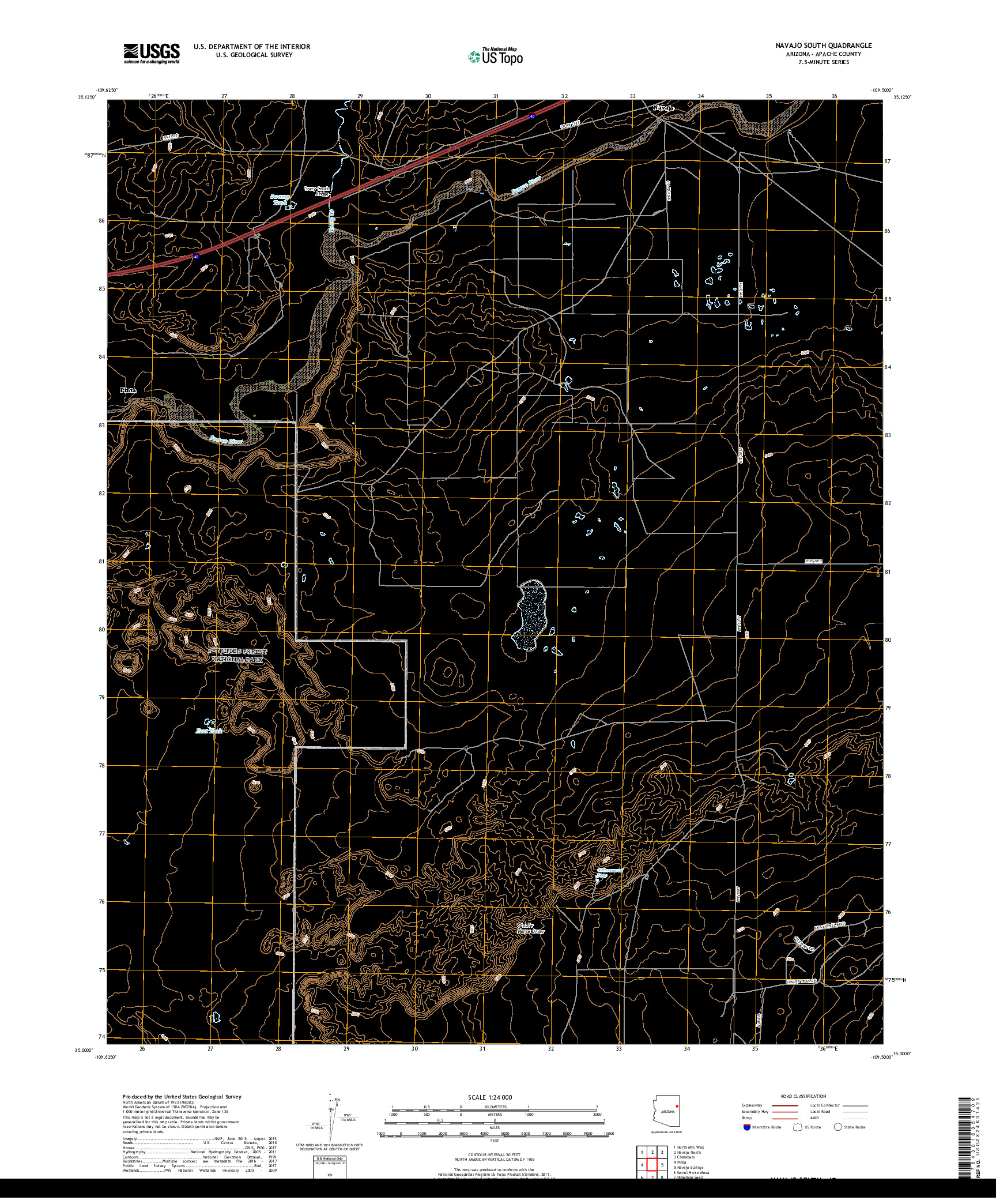 USGS US TOPO 7.5-MINUTE MAP FOR NAVAJO SOUTH, AZ 2018