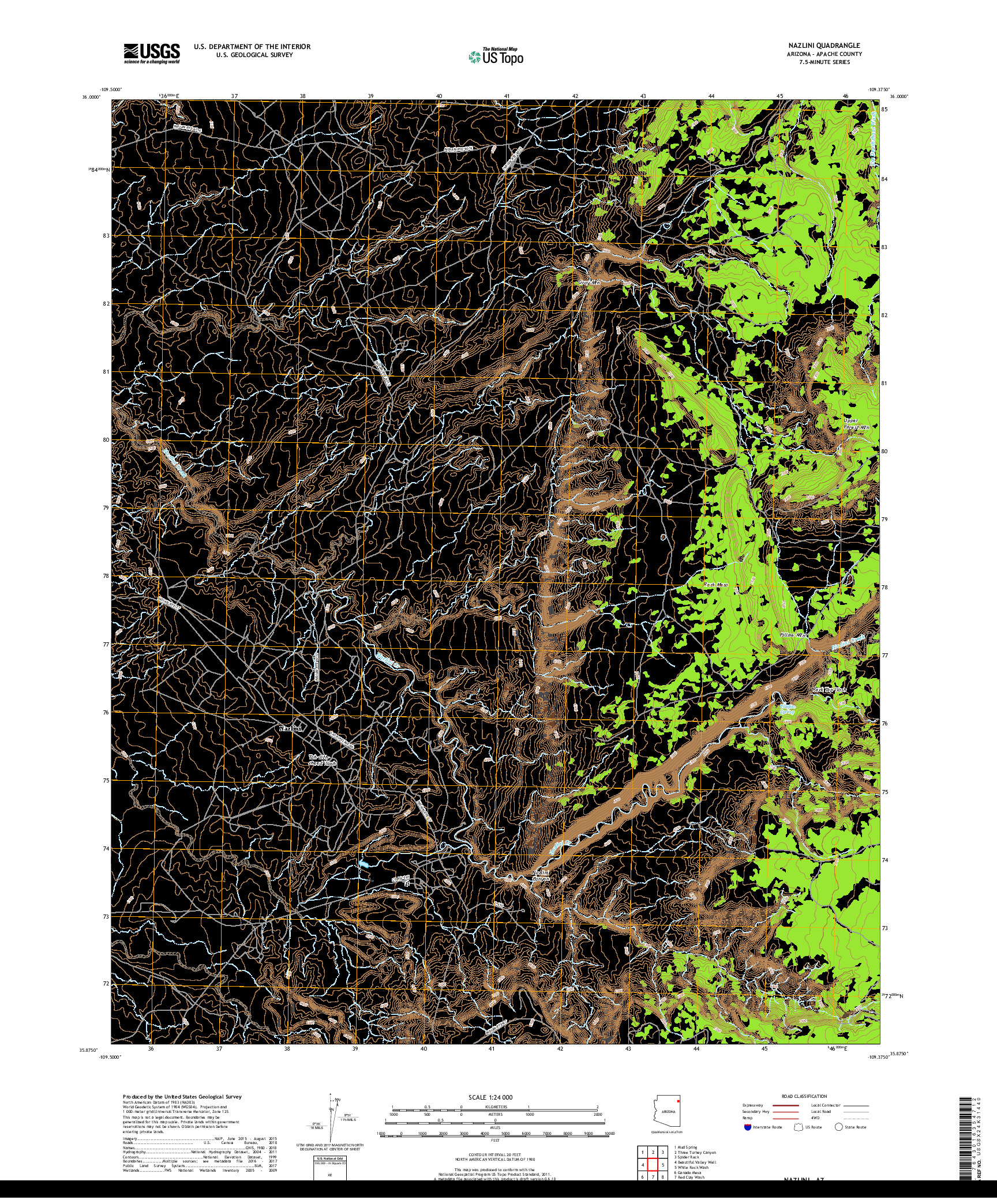 USGS US TOPO 7.5-MINUTE MAP FOR NAZLINI, AZ 2018