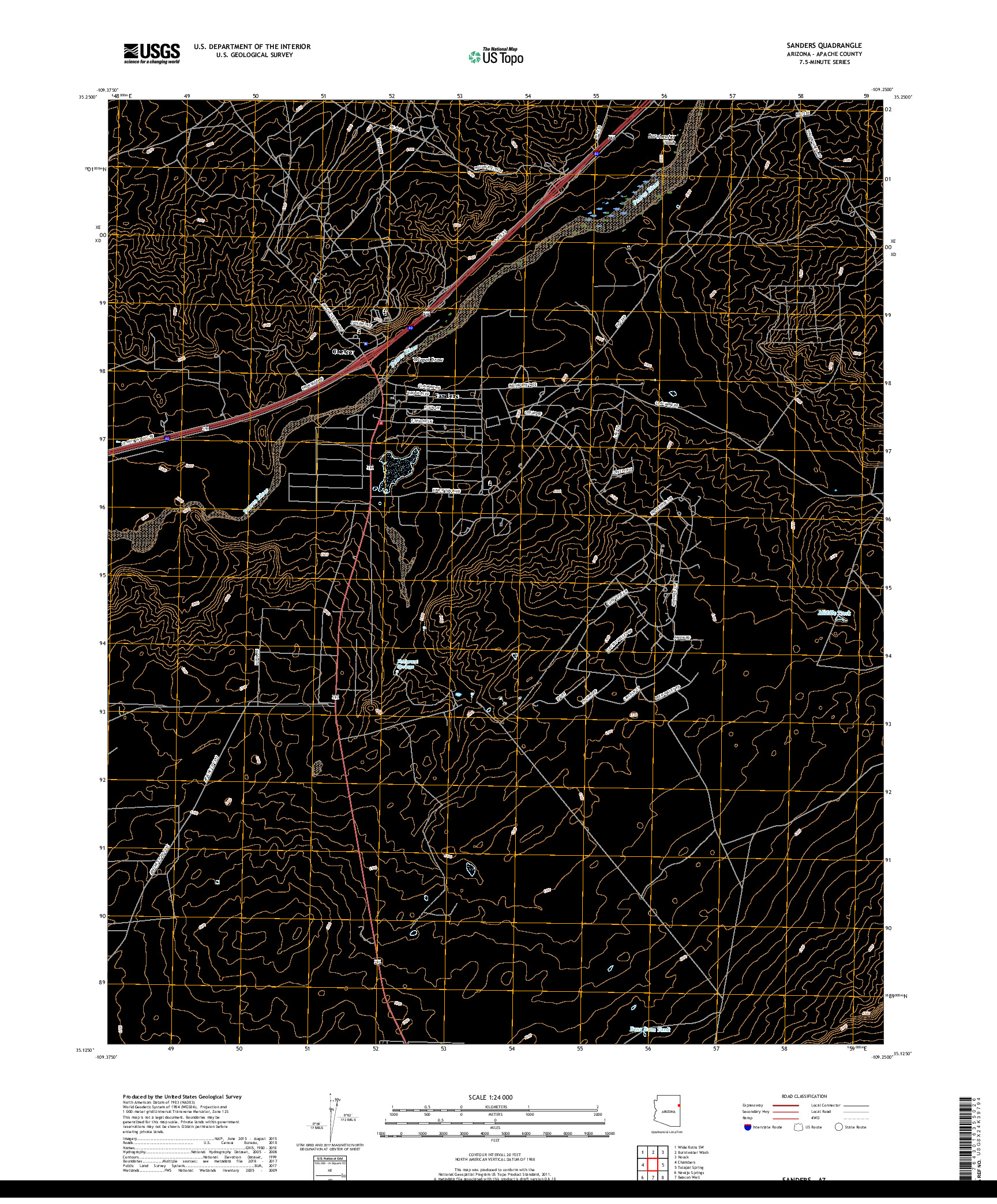 USGS US TOPO 7.5-MINUTE MAP FOR SANDERS, AZ 2018