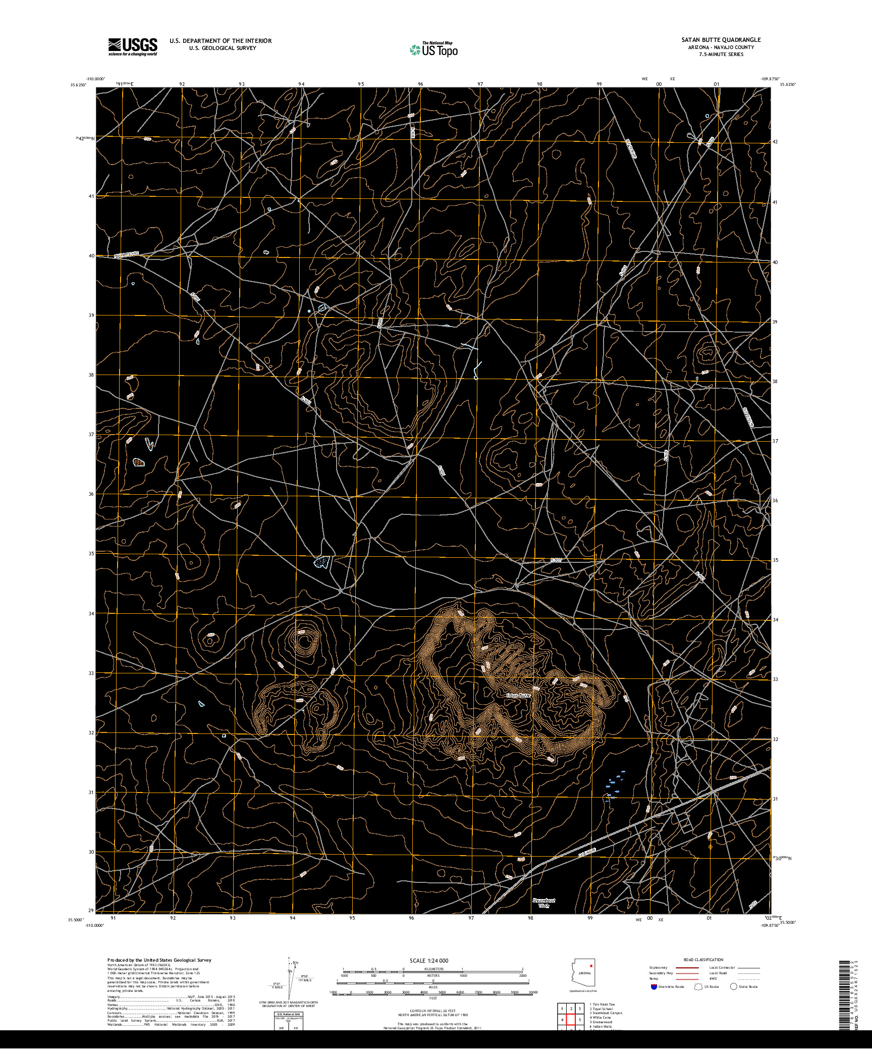 USGS US TOPO 7.5-MINUTE MAP FOR SATAN BUTTE, AZ 2018