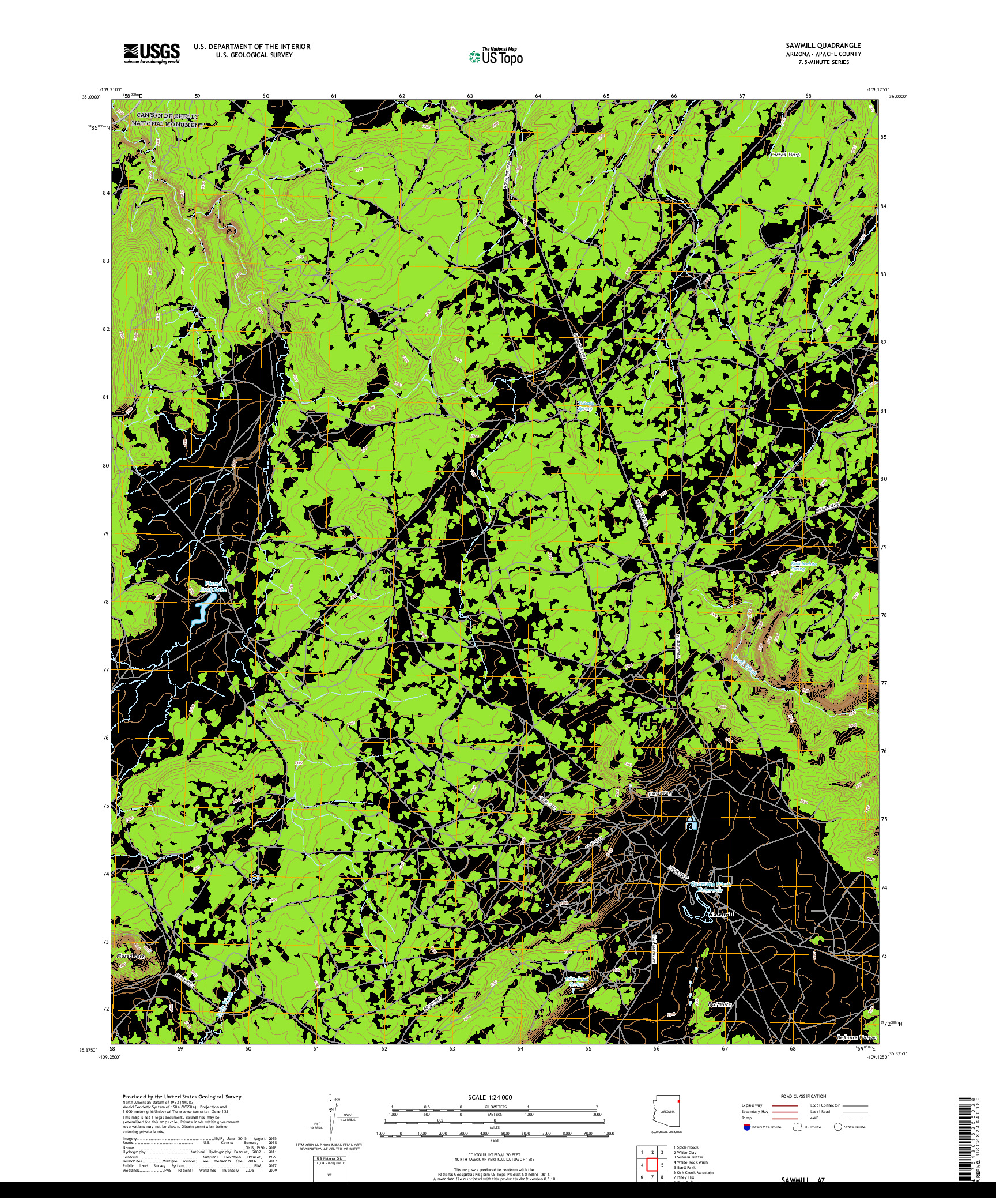 USGS US TOPO 7.5-MINUTE MAP FOR SAWMILL, AZ 2018