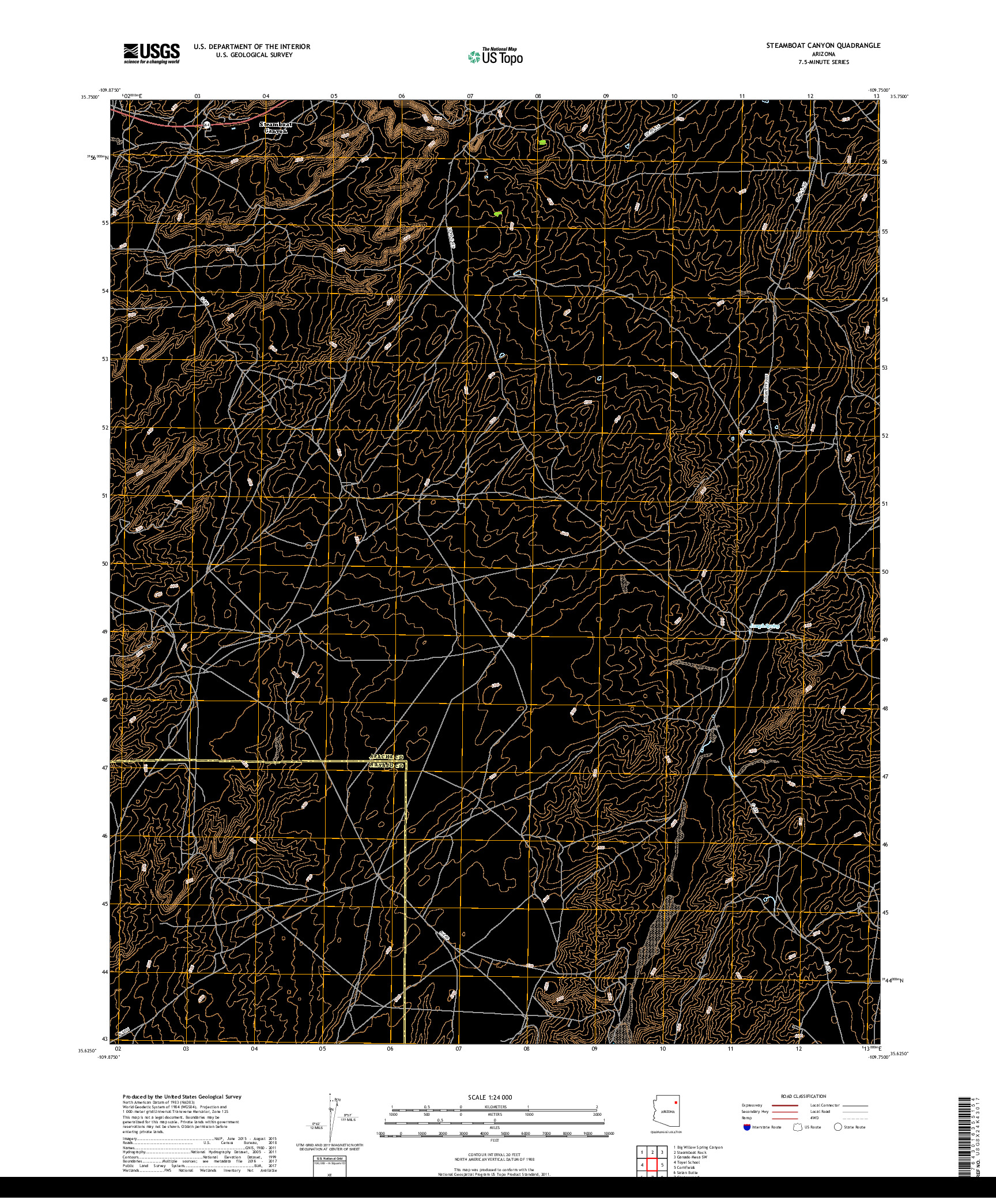 USGS US TOPO 7.5-MINUTE MAP FOR STEAMBOAT CANYON, AZ 2018