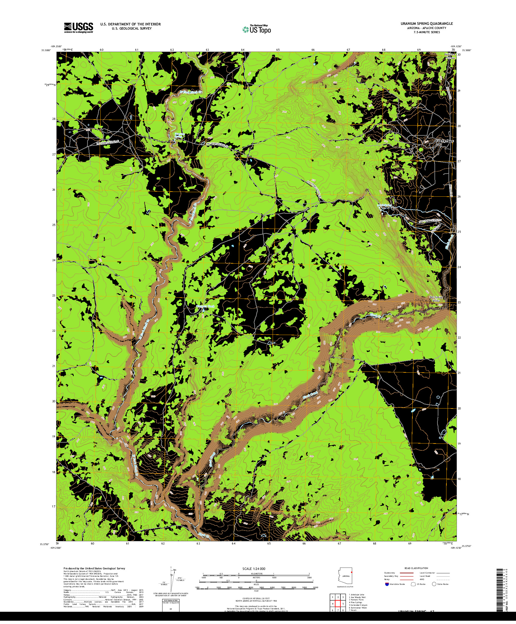 USGS US TOPO 7.5-MINUTE MAP FOR URANIUM SPRING, AZ 2018