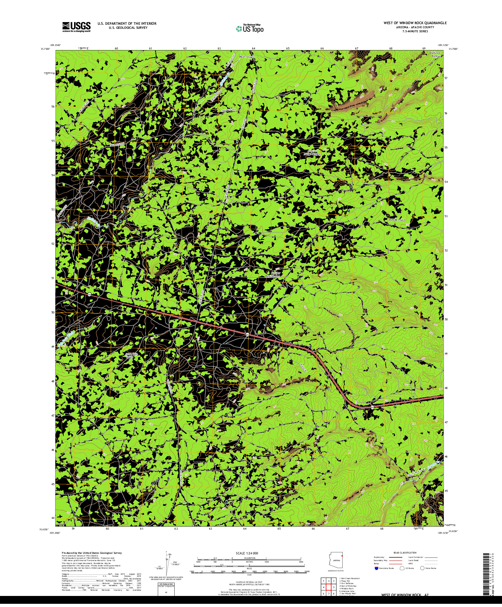 USGS US TOPO 7.5-MINUTE MAP FOR WEST OF WINDOW ROCK, AZ 2018