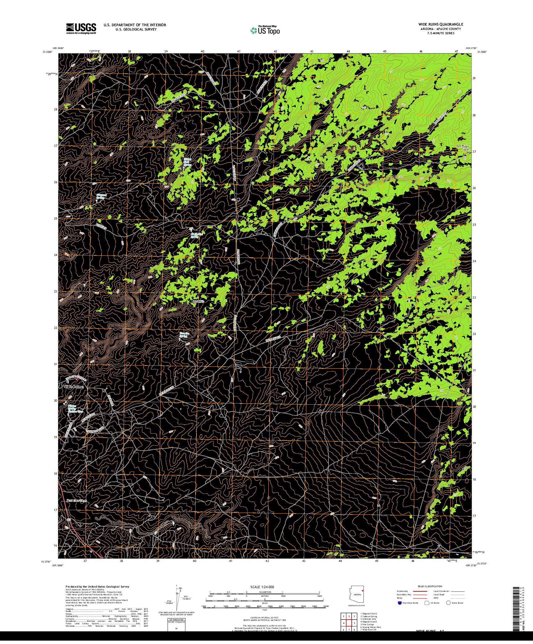 USGS US TOPO 7.5-MINUTE MAP FOR WIDE RUINS, AZ 2018