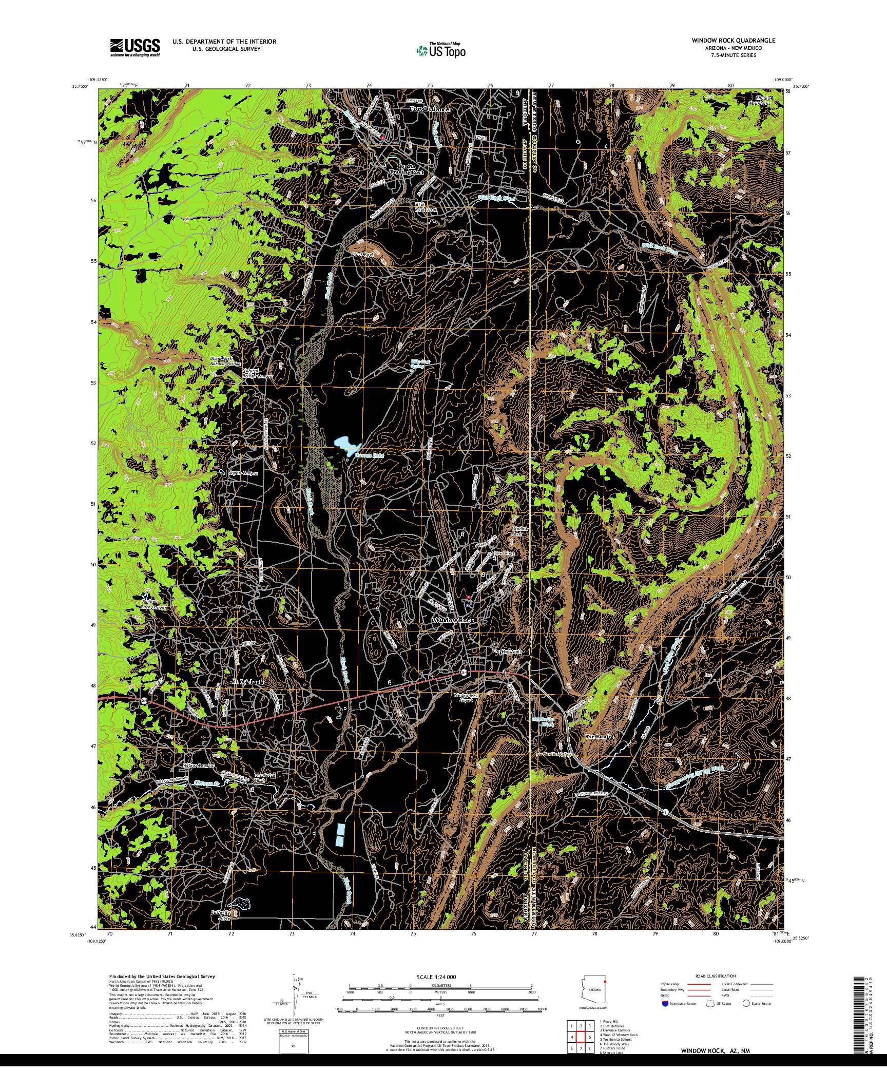 USGS US TOPO 7.5-MINUTE MAP FOR WINDOW ROCK, AZ,NM 2018
