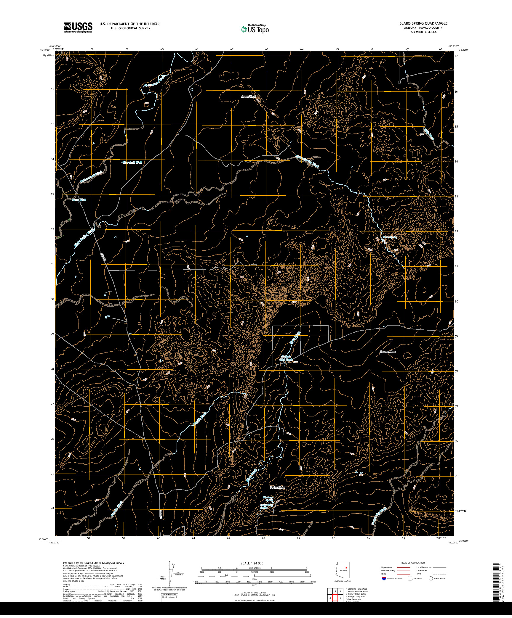 USGS US TOPO 7.5-MINUTE MAP FOR BLAIRS SPRING, AZ 2018