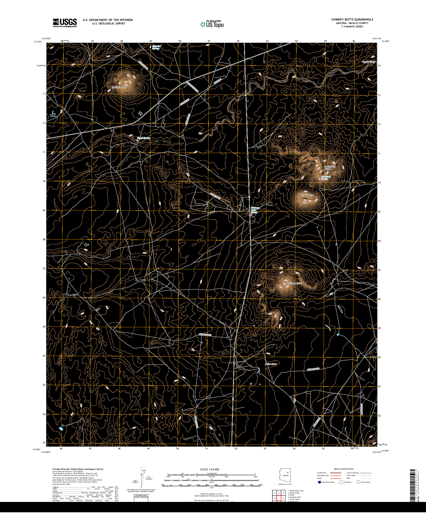 USGS US TOPO 7.5-MINUTE MAP FOR CHIMNEY BUTTE, AZ 2018