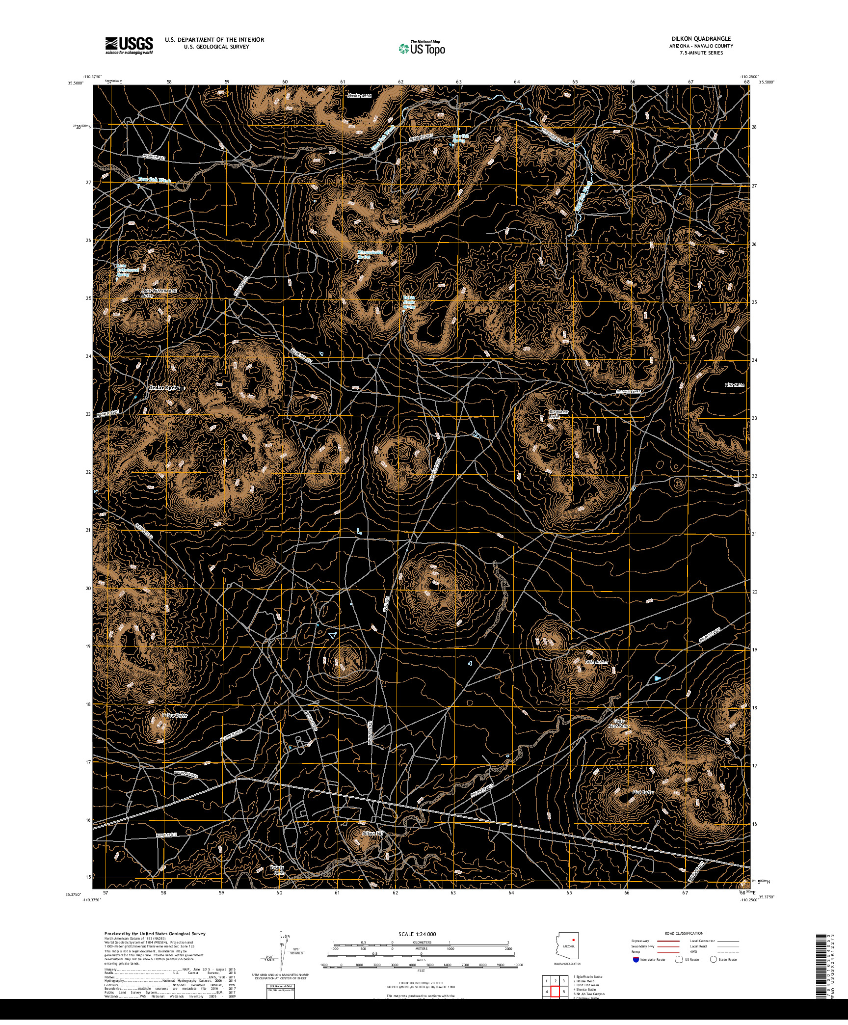 USGS US TOPO 7.5-MINUTE MAP FOR DILKON, AZ 2018