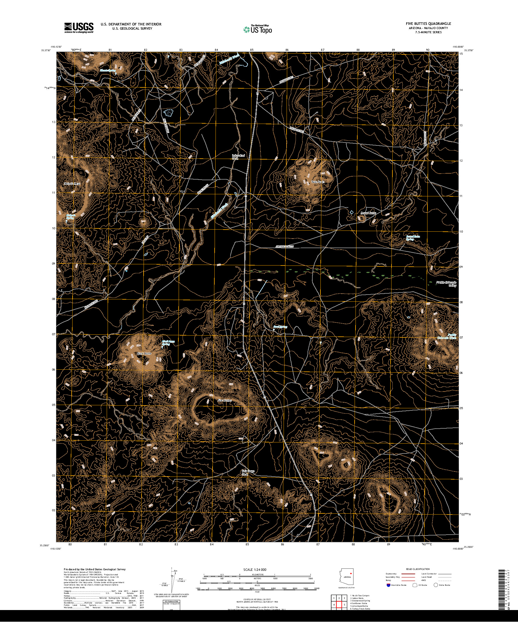 USGS US TOPO 7.5-MINUTE MAP FOR FIVE BUTTES, AZ 2018