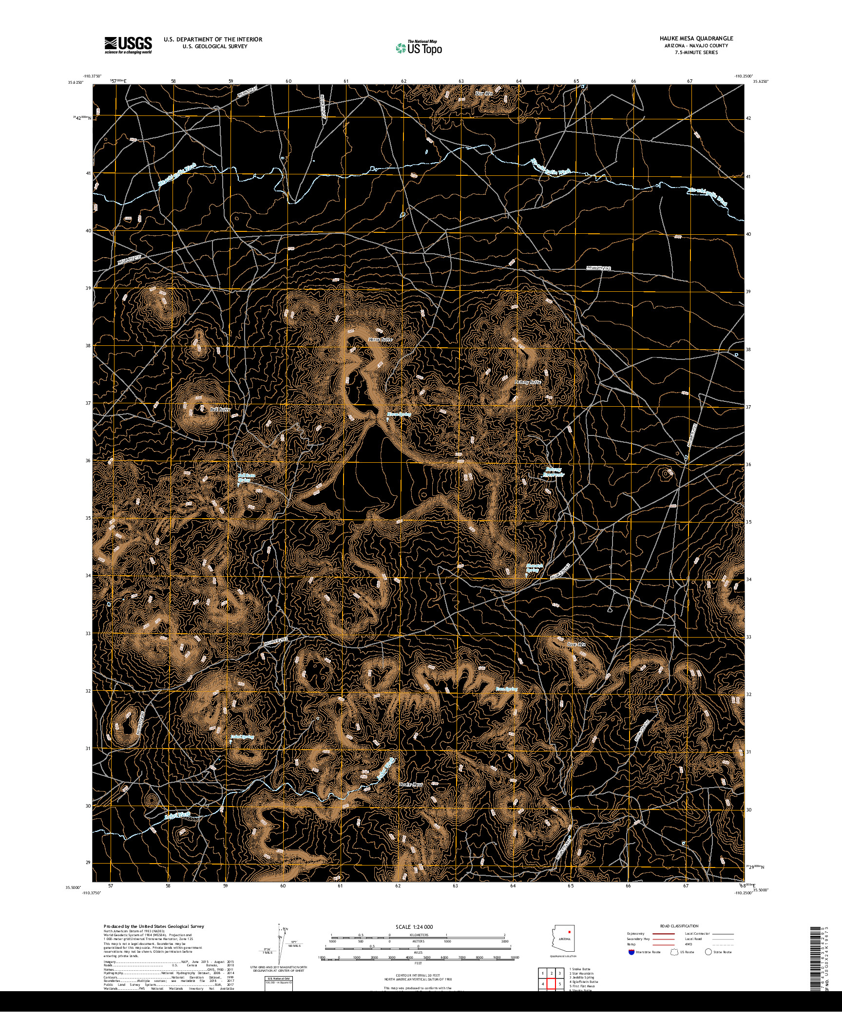 USGS US TOPO 7.5-MINUTE MAP FOR HAUKE MESA, AZ 2018