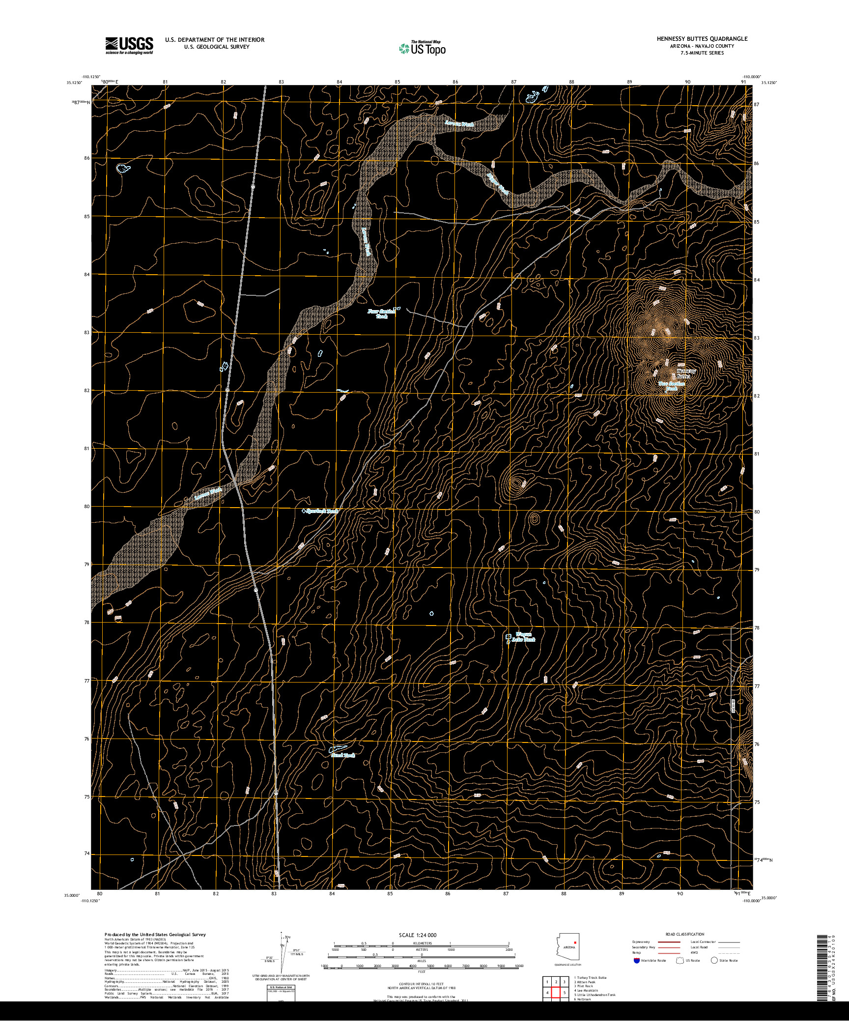 USGS US TOPO 7.5-MINUTE MAP FOR HENNESSY BUTTES, AZ 2018