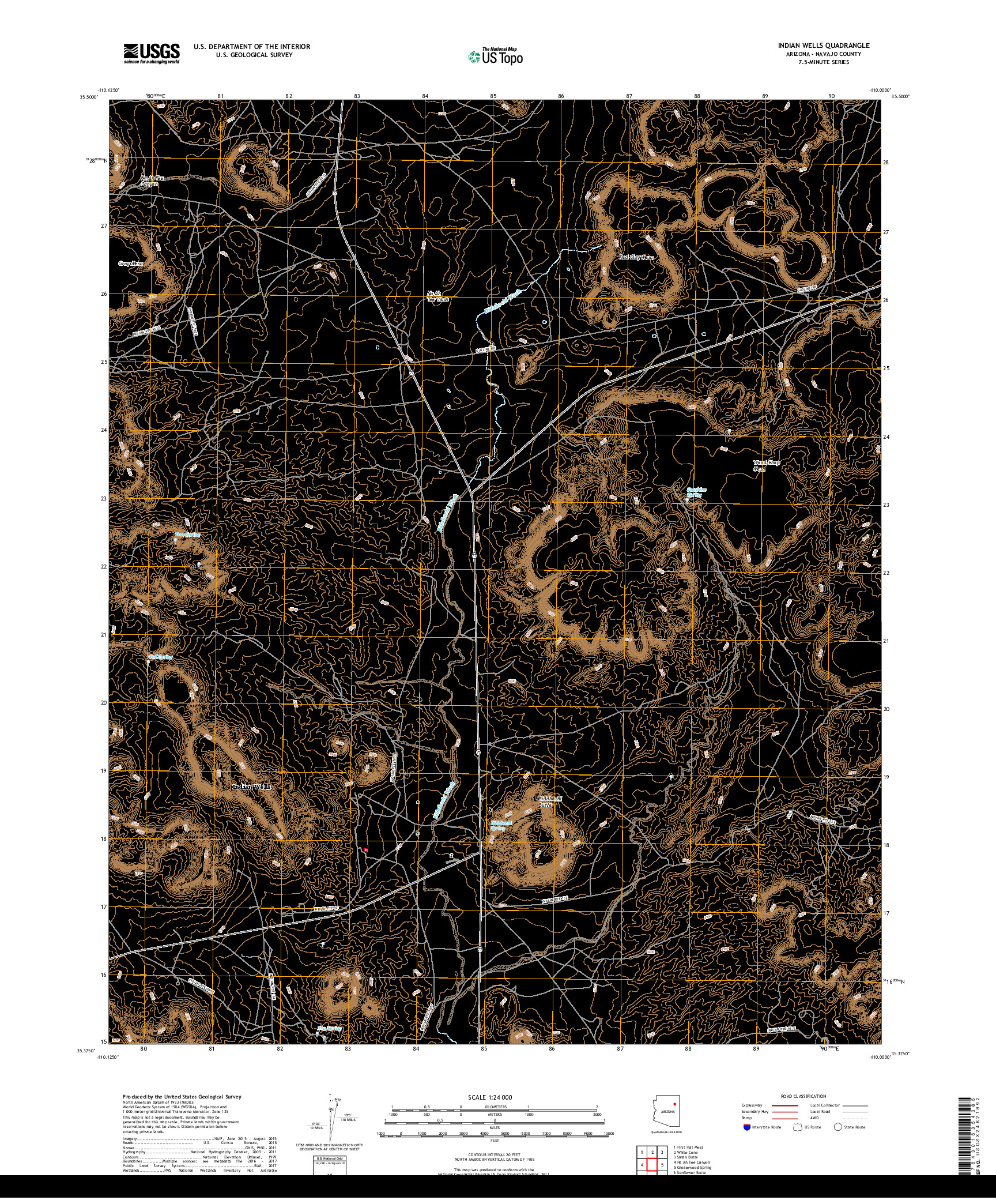 USGS US TOPO 7.5-MINUTE MAP FOR INDIAN WELLS, AZ 2018