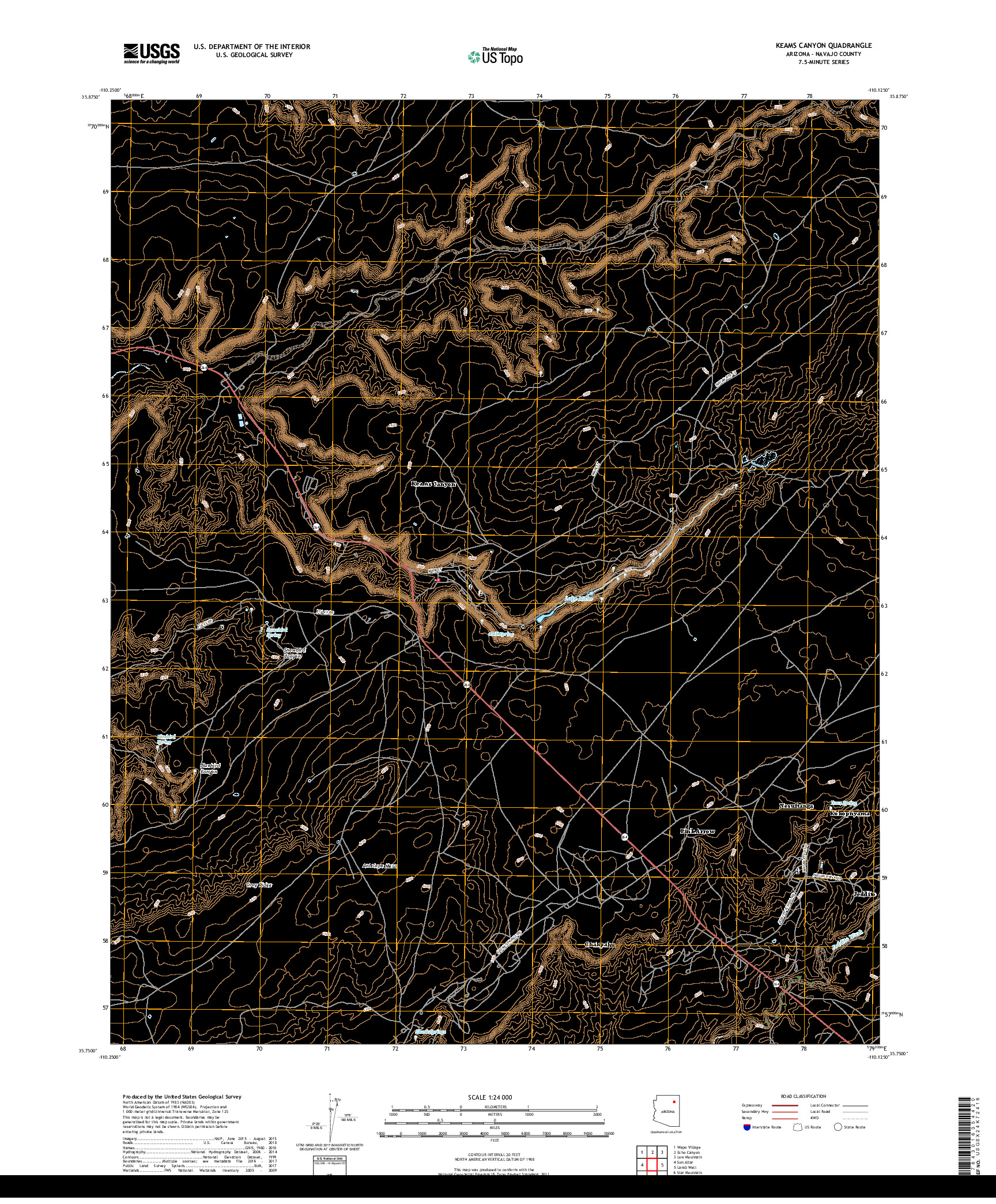 USGS US TOPO 7.5-MINUTE MAP FOR KEAMS CANYON, AZ 2018