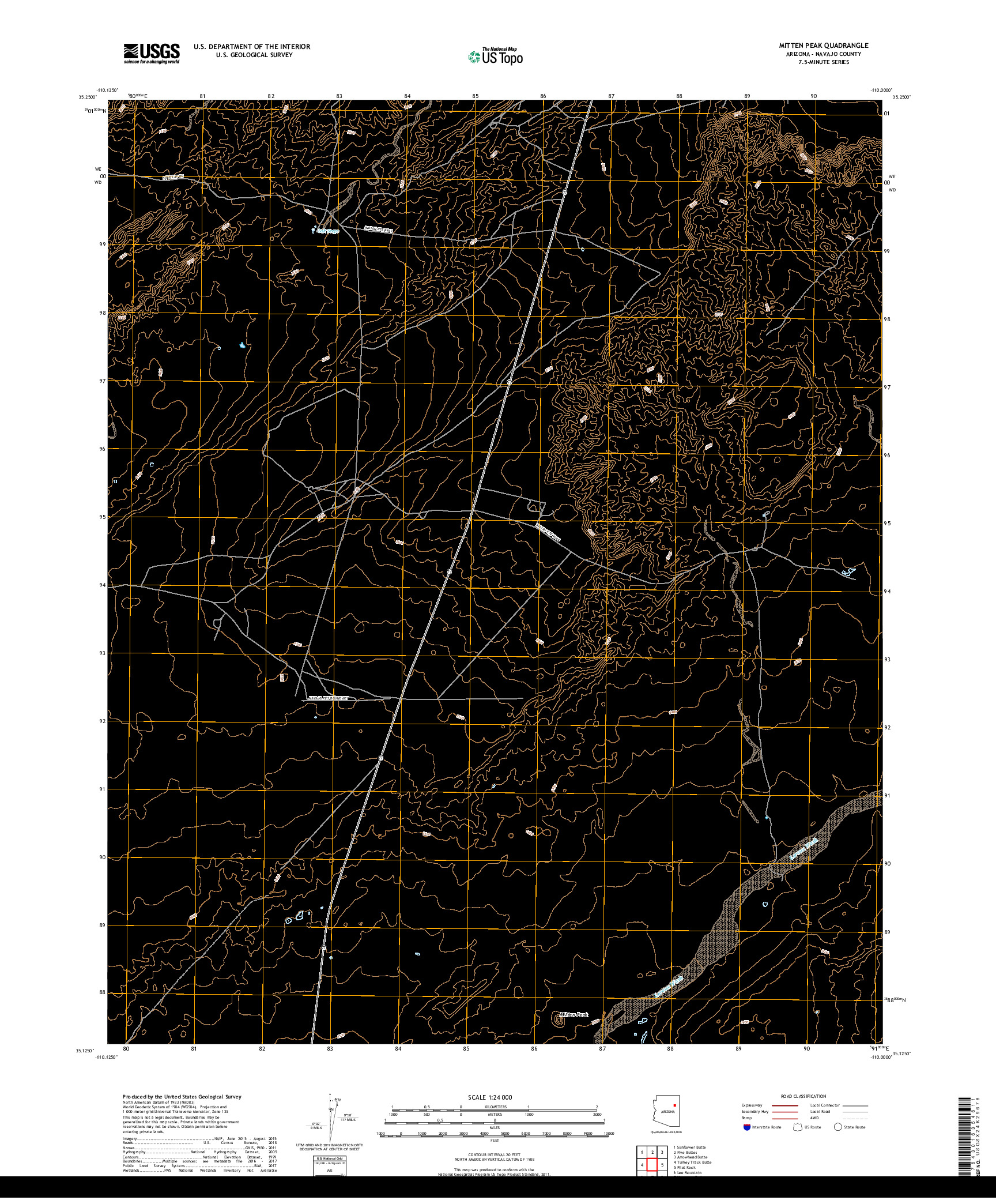 USGS US TOPO 7.5-MINUTE MAP FOR MITTEN PEAK, AZ 2018