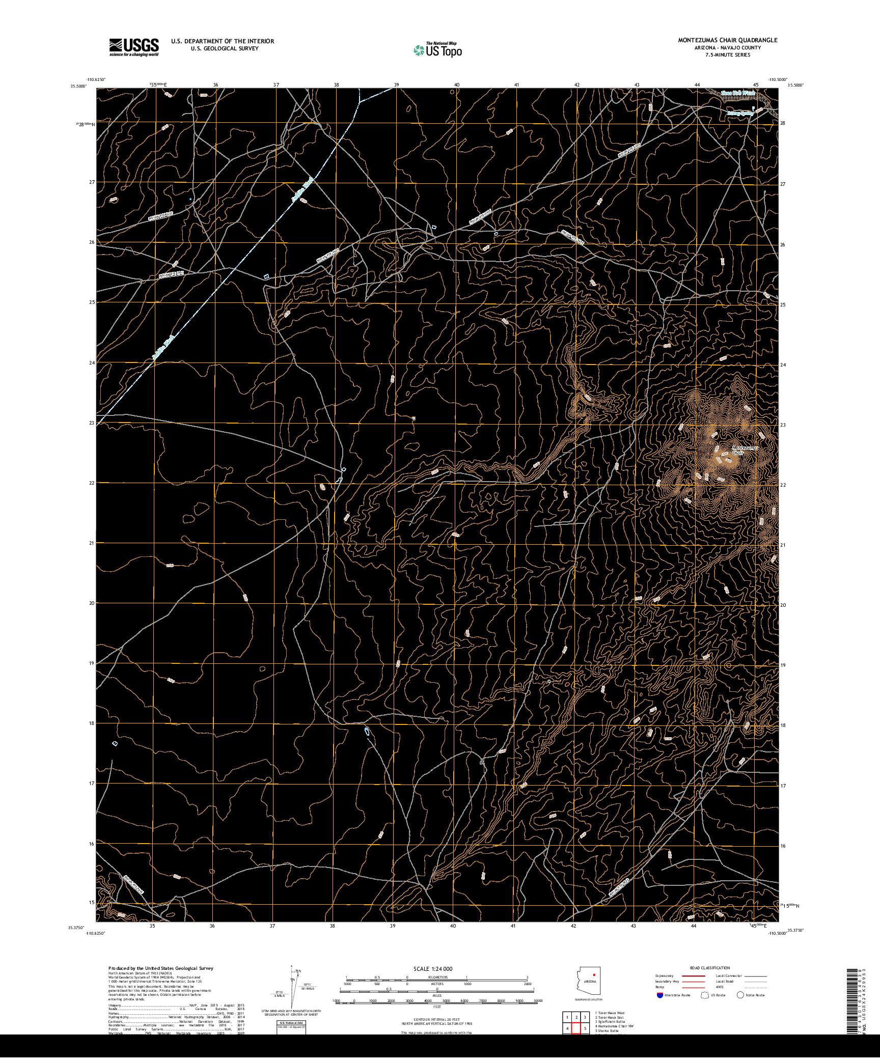 USGS US TOPO 7.5-MINUTE MAP FOR MONTEZUMAS CHAIR, AZ 2018