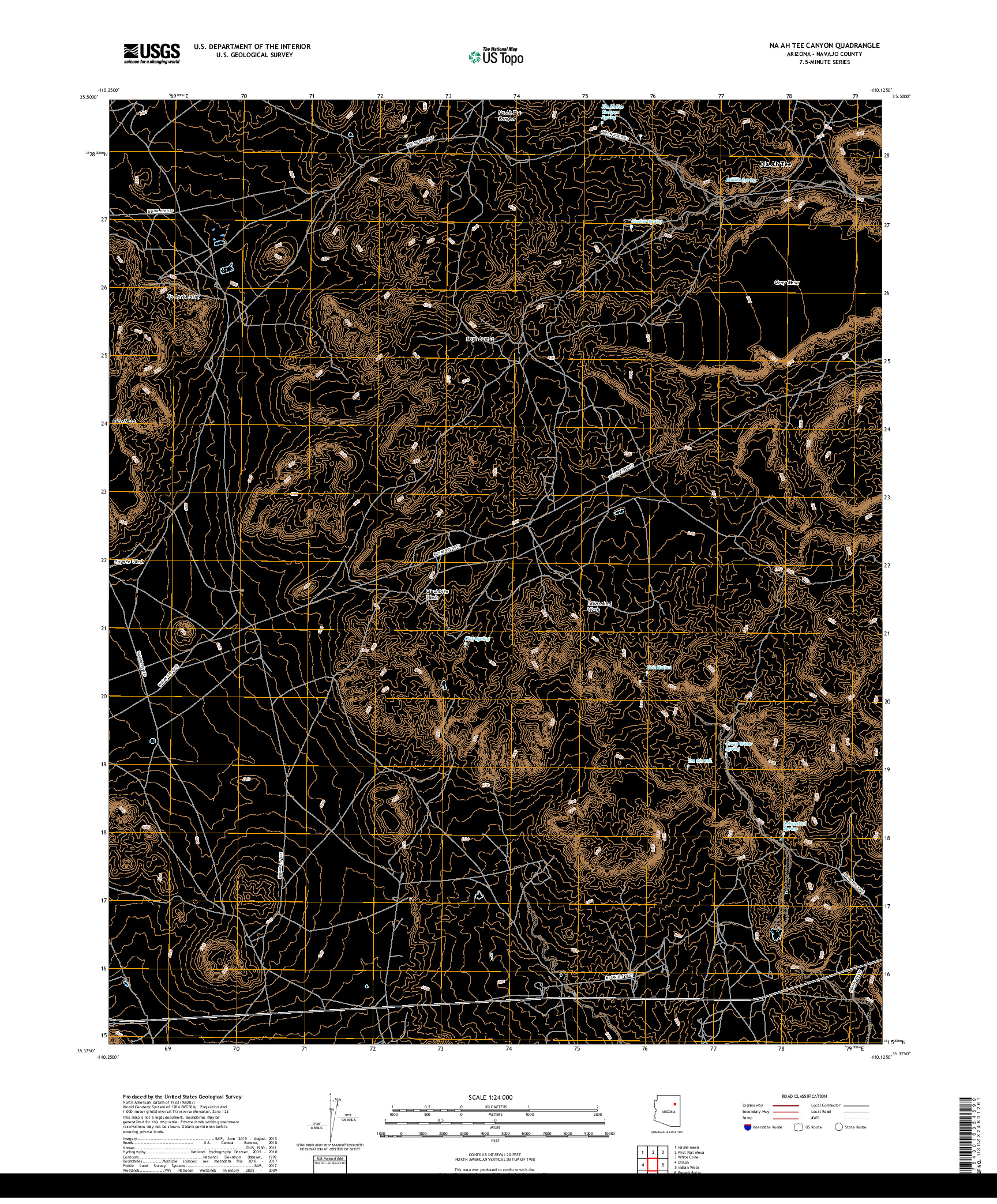 USGS US TOPO 7.5-MINUTE MAP FOR NA AH TEE CANYON, AZ 2018