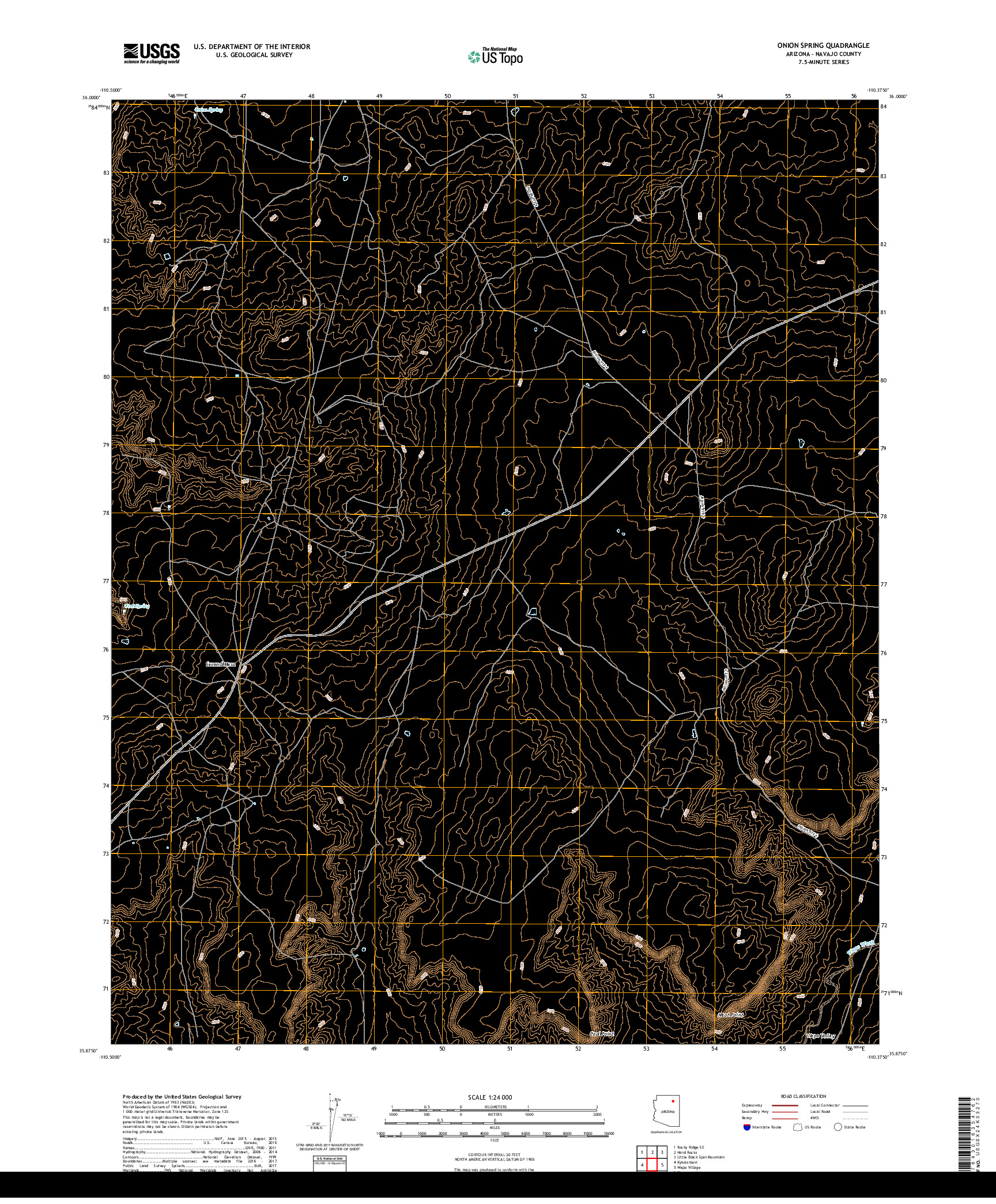 USGS US TOPO 7.5-MINUTE MAP FOR ONION SPRING, AZ 2018