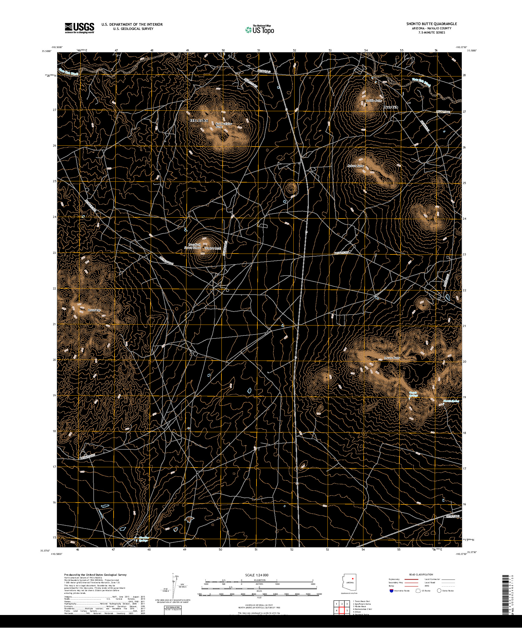 USGS US TOPO 7.5-MINUTE MAP FOR SHONTO BUTTE, AZ 2018