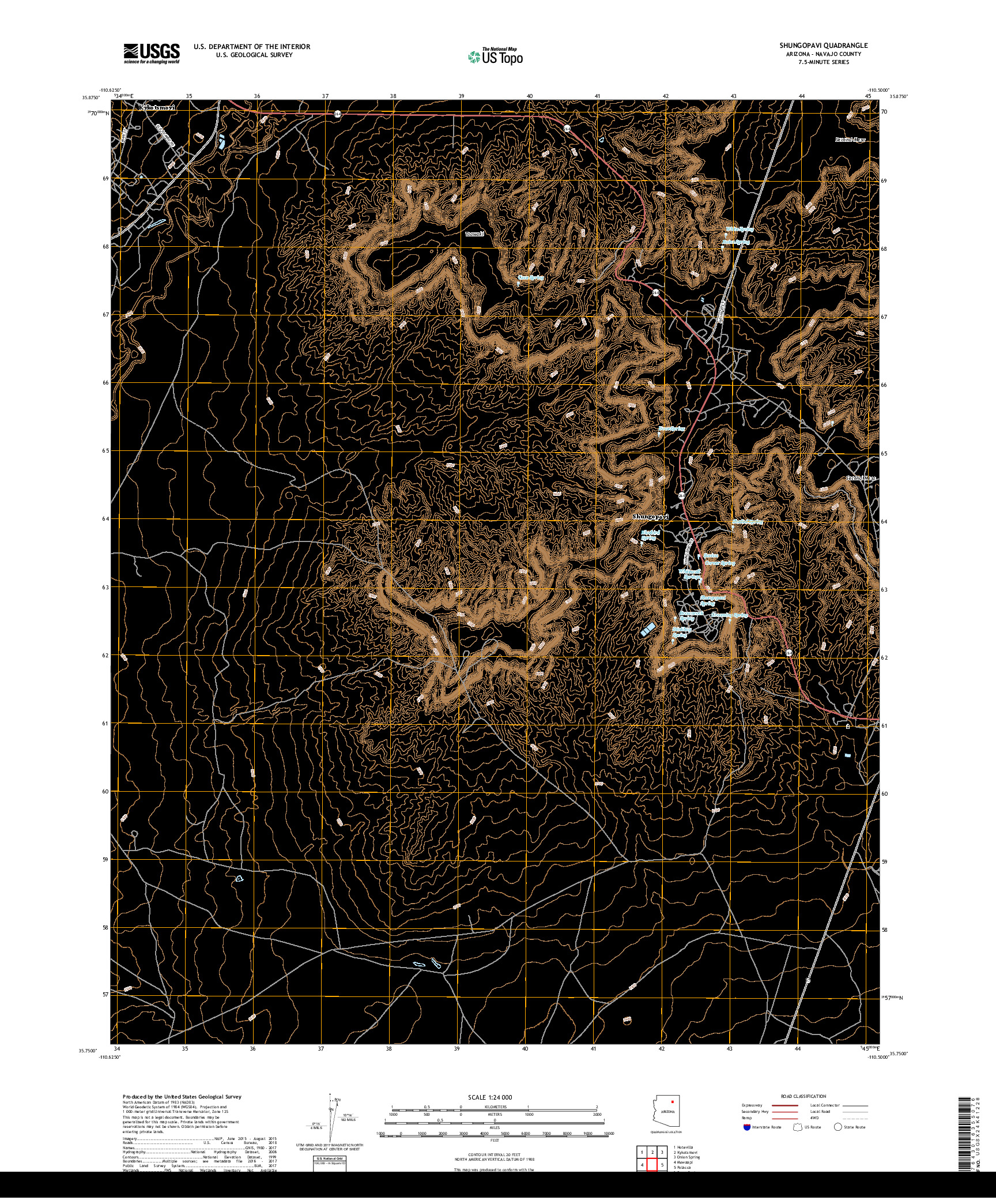 USGS US TOPO 7.5-MINUTE MAP FOR SHUNGOPAVI, AZ 2018