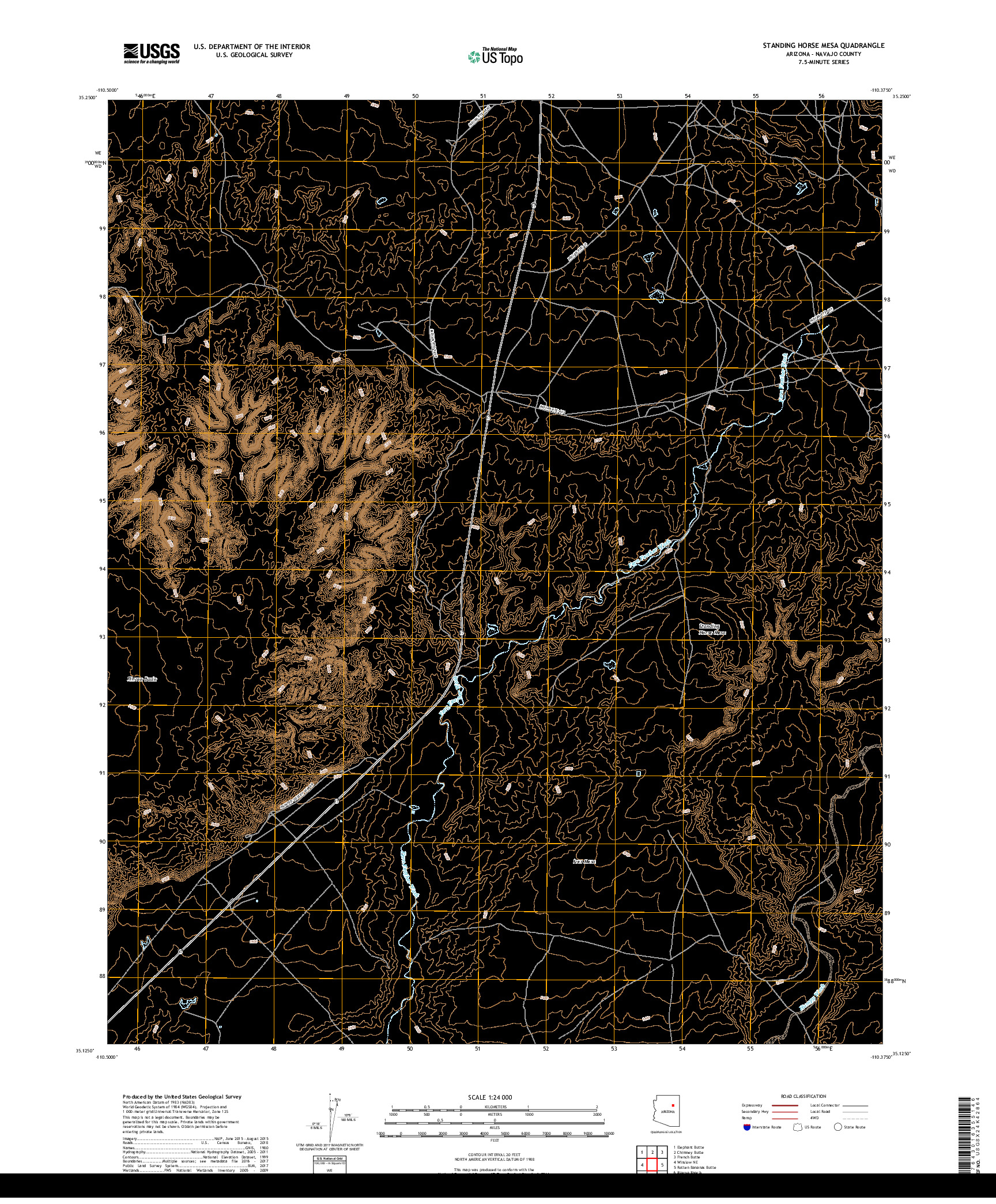 USGS US TOPO 7.5-MINUTE MAP FOR STANDING HORSE MESA, AZ 2018