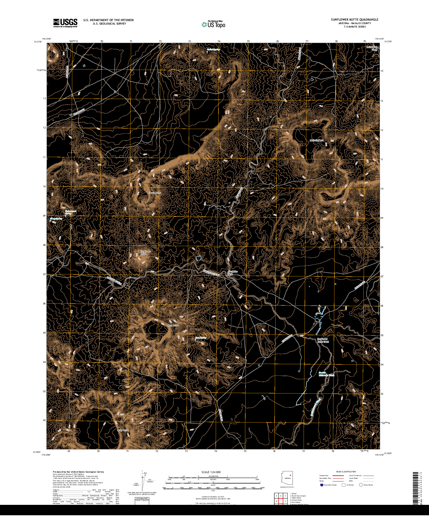 USGS US TOPO 7.5-MINUTE MAP FOR SUNFLOWER BUTTE, AZ 2018