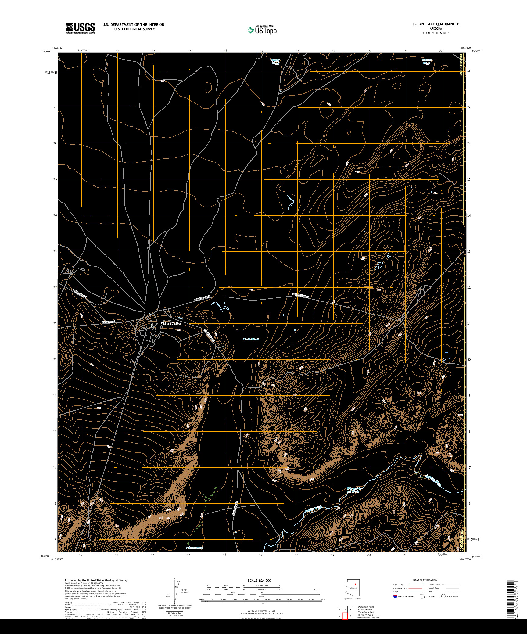 USGS US TOPO 7.5-MINUTE MAP FOR TOLANI LAKE, AZ 2018