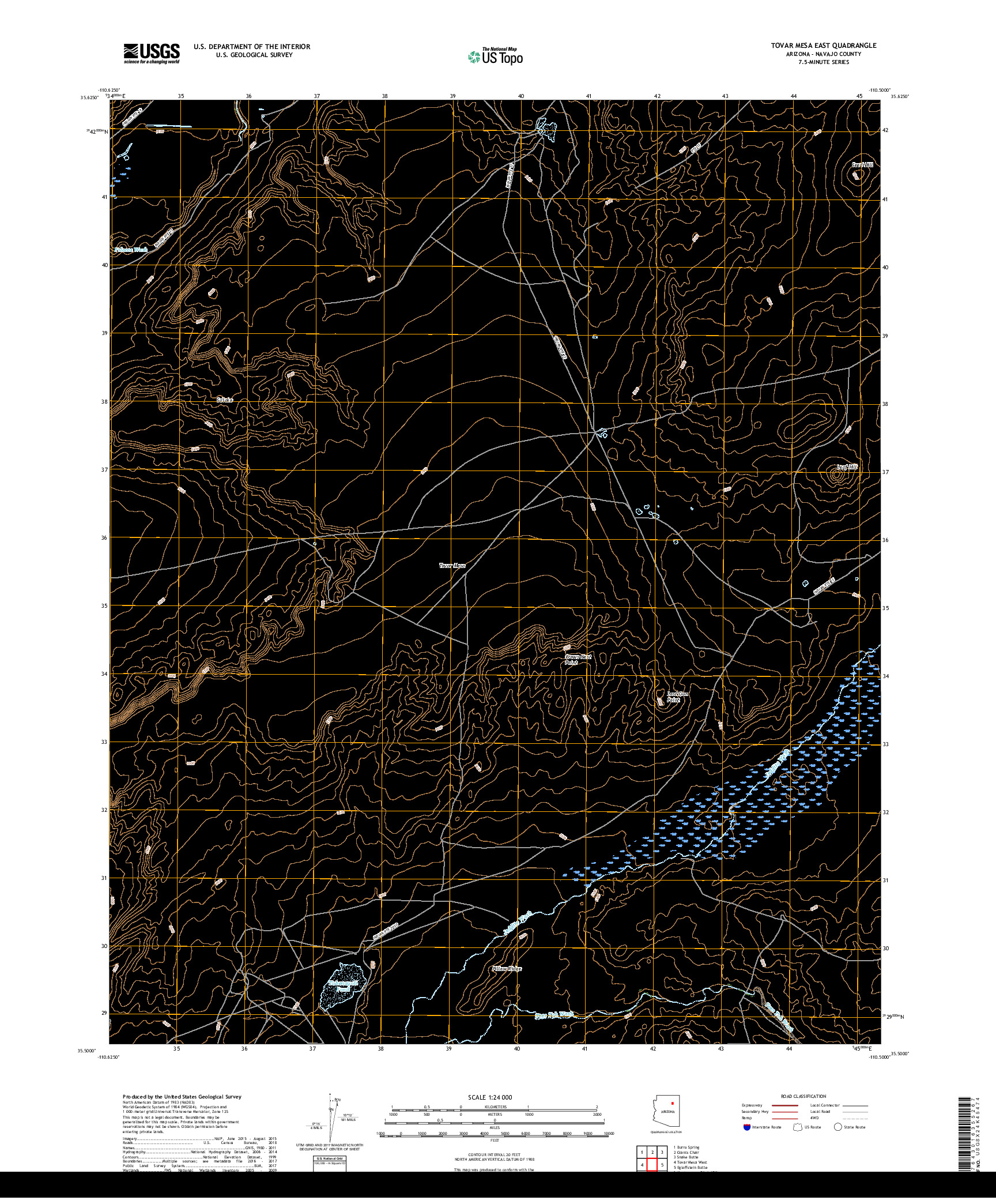 USGS US TOPO 7.5-MINUTE MAP FOR TOVAR MESA EAST, AZ 2018