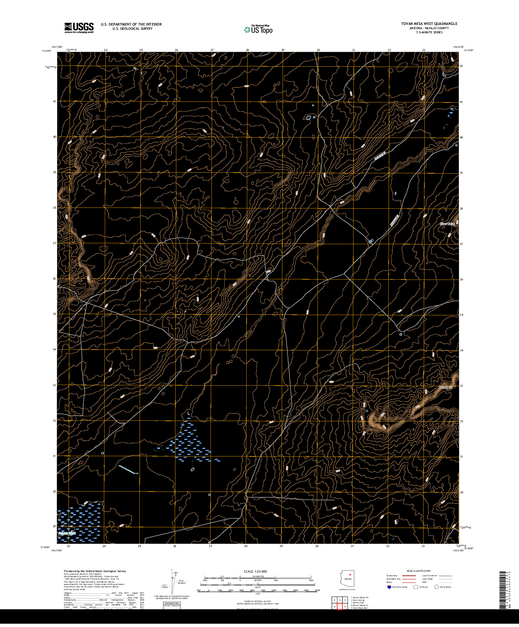 USGS US TOPO 7.5-MINUTE MAP FOR TOVAR MESA WEST, AZ 2018