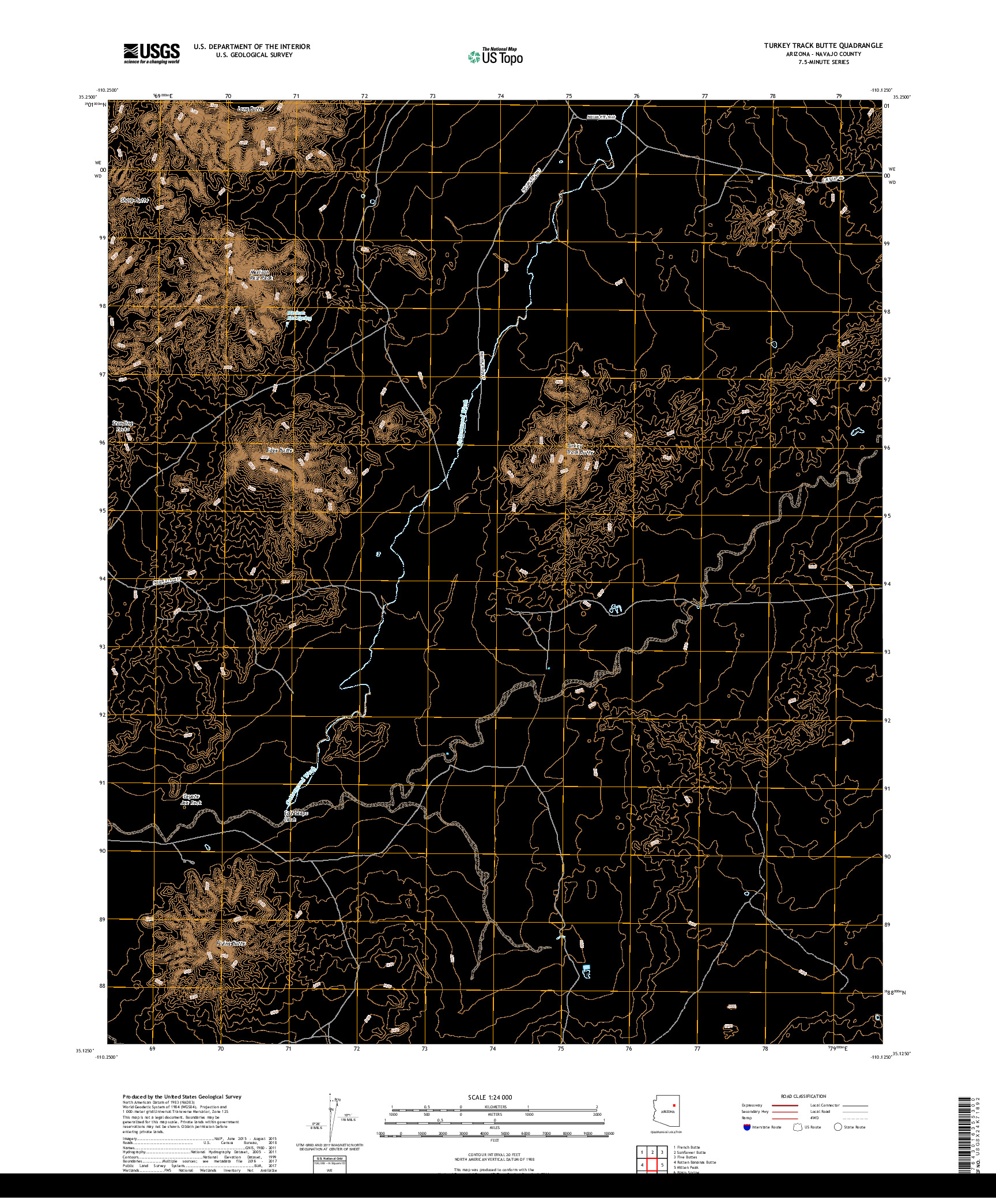 USGS US TOPO 7.5-MINUTE MAP FOR TURKEY TRACK BUTTE, AZ 2018