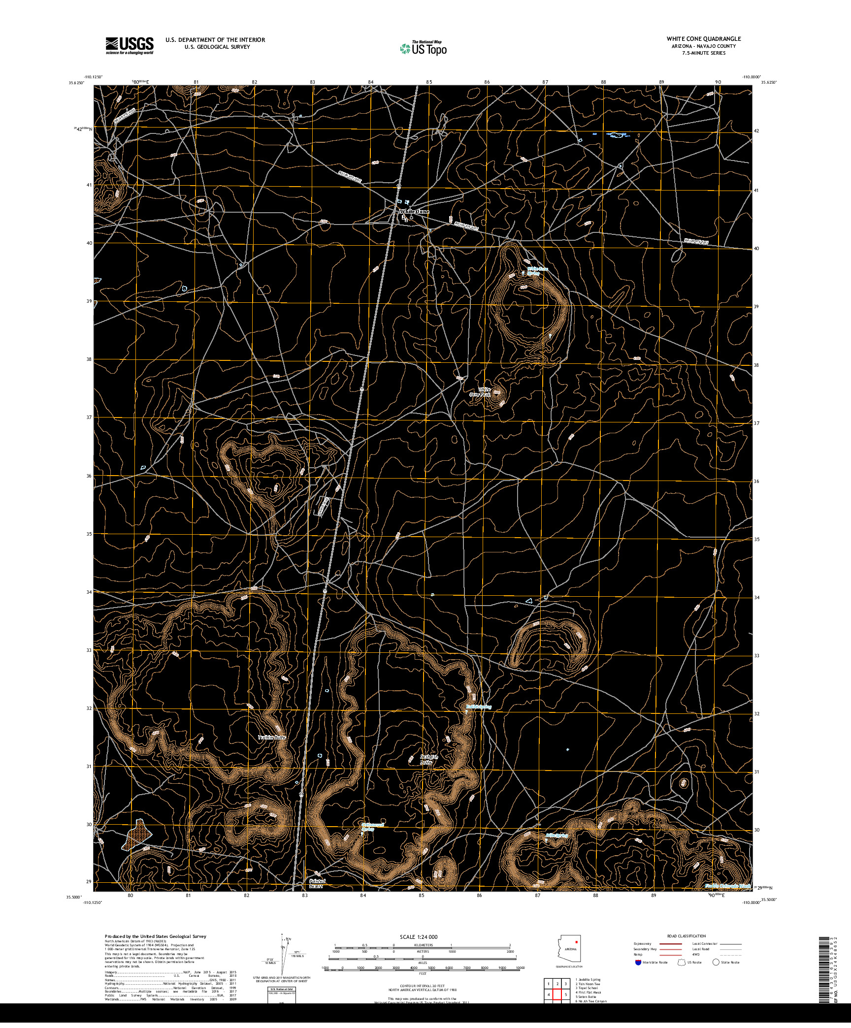 USGS US TOPO 7.5-MINUTE MAP FOR WHITE CONE, AZ 2018