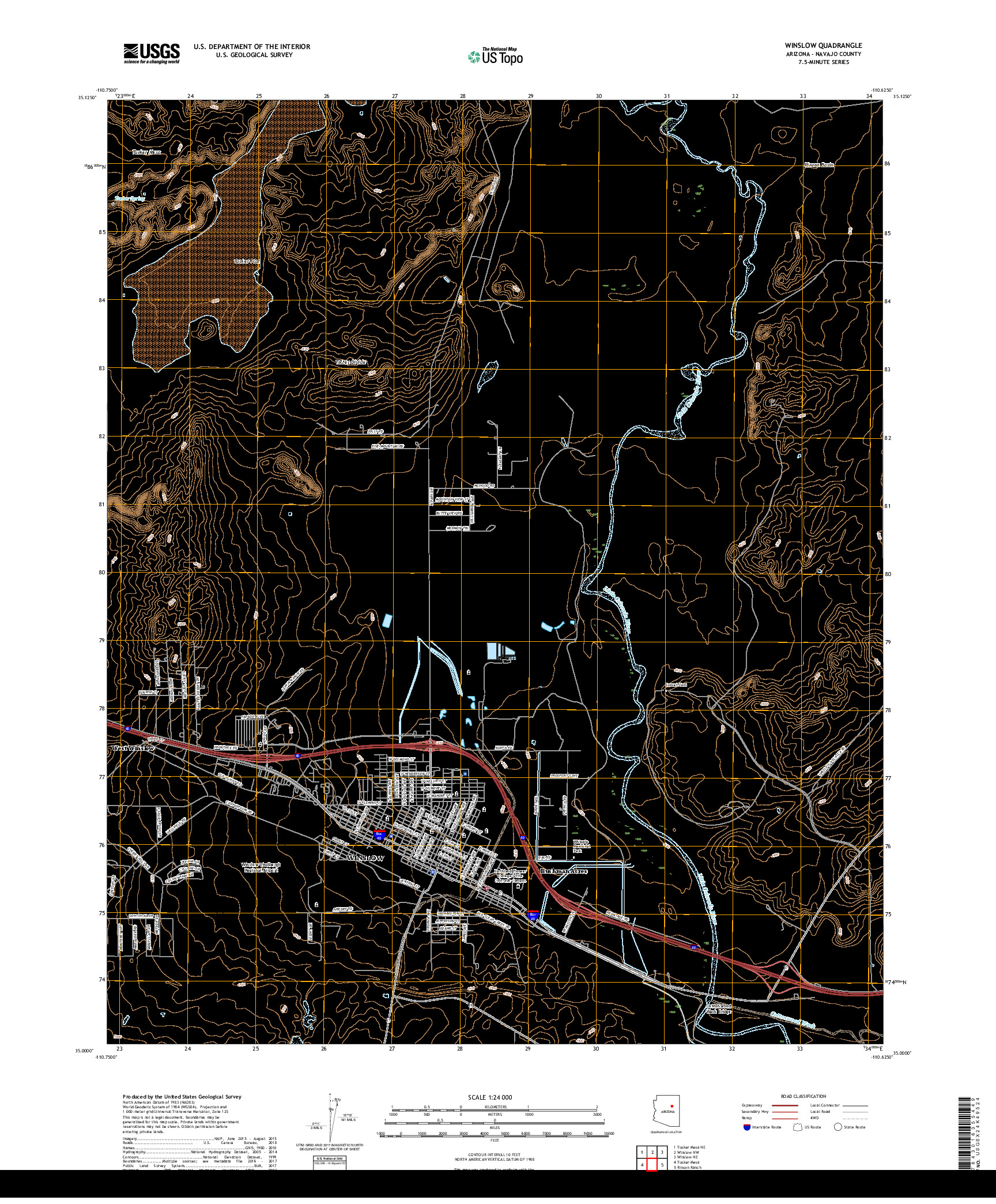 USGS US TOPO 7.5-MINUTE MAP FOR WINSLOW, AZ 2018