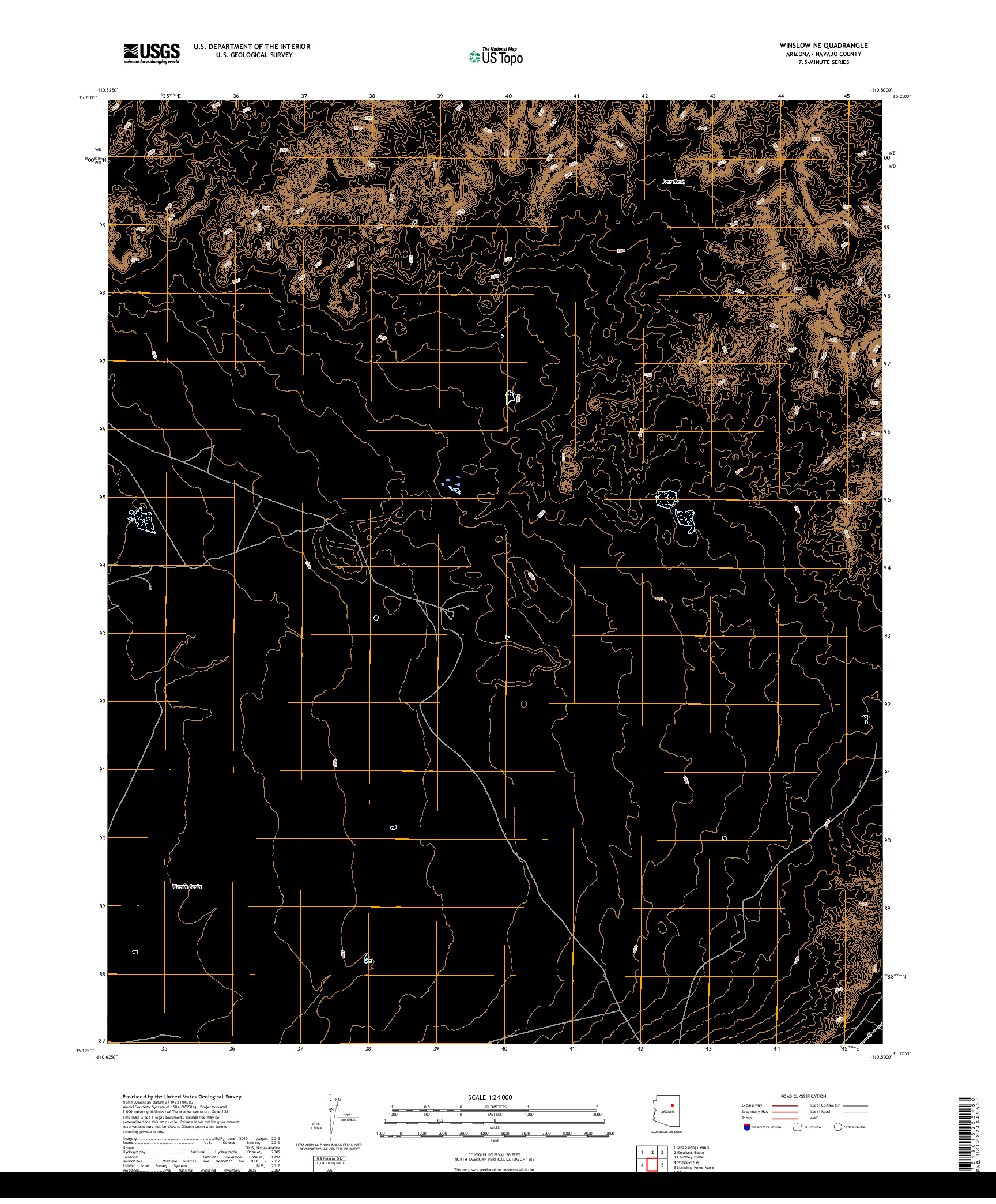 USGS US TOPO 7.5-MINUTE MAP FOR WINSLOW NE, AZ 2018