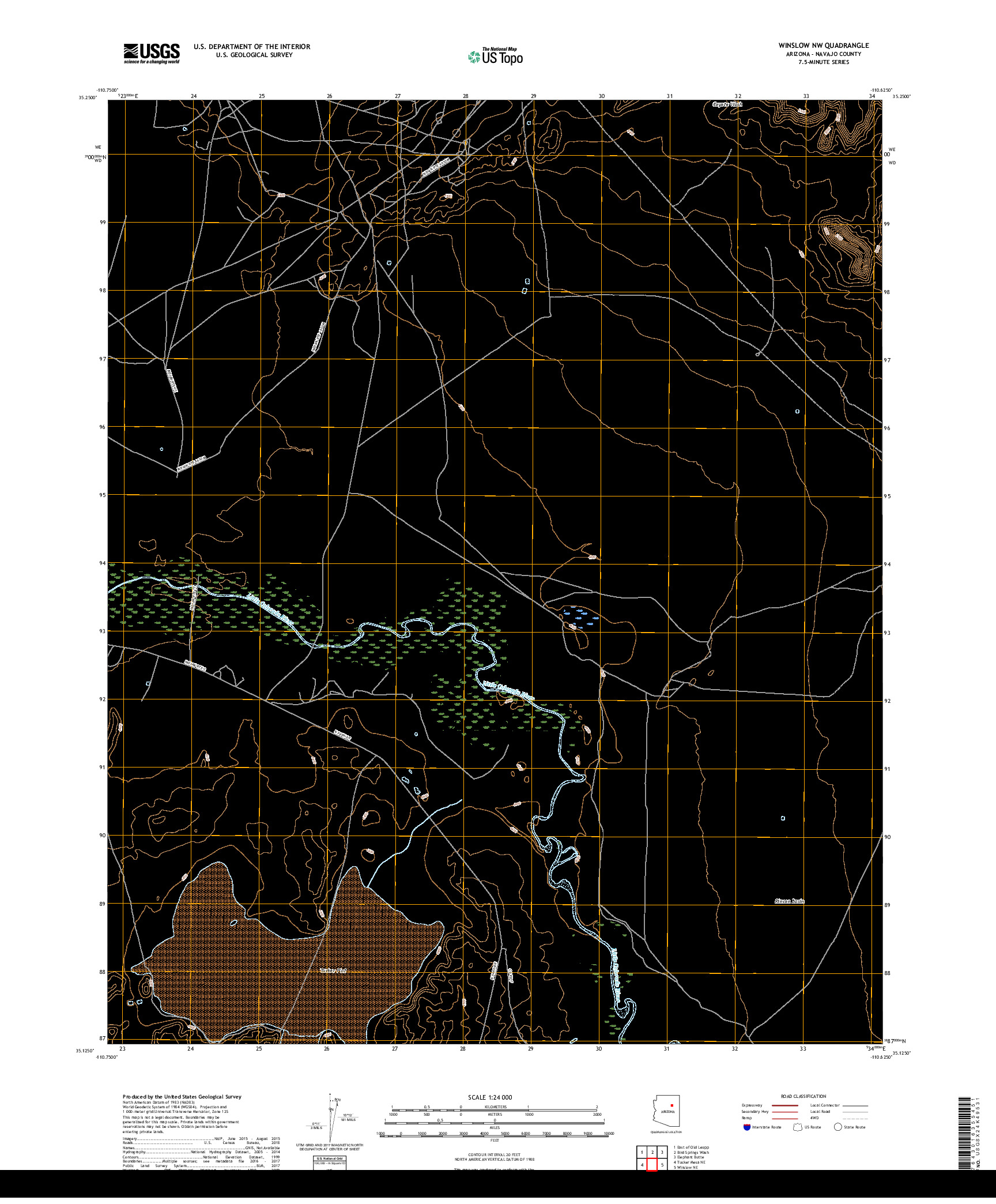 USGS US TOPO 7.5-MINUTE MAP FOR WINSLOW NW, AZ 2018