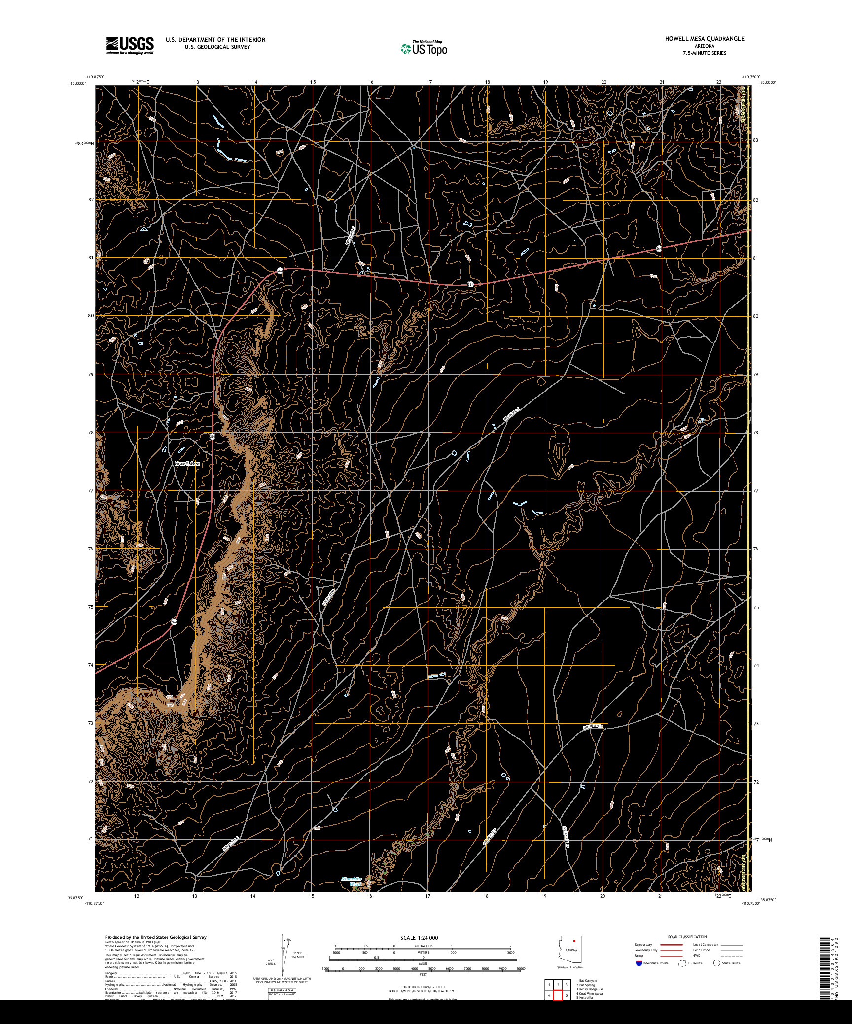 USGS US TOPO 7.5-MINUTE MAP FOR HOWELL MESA, AZ 2018