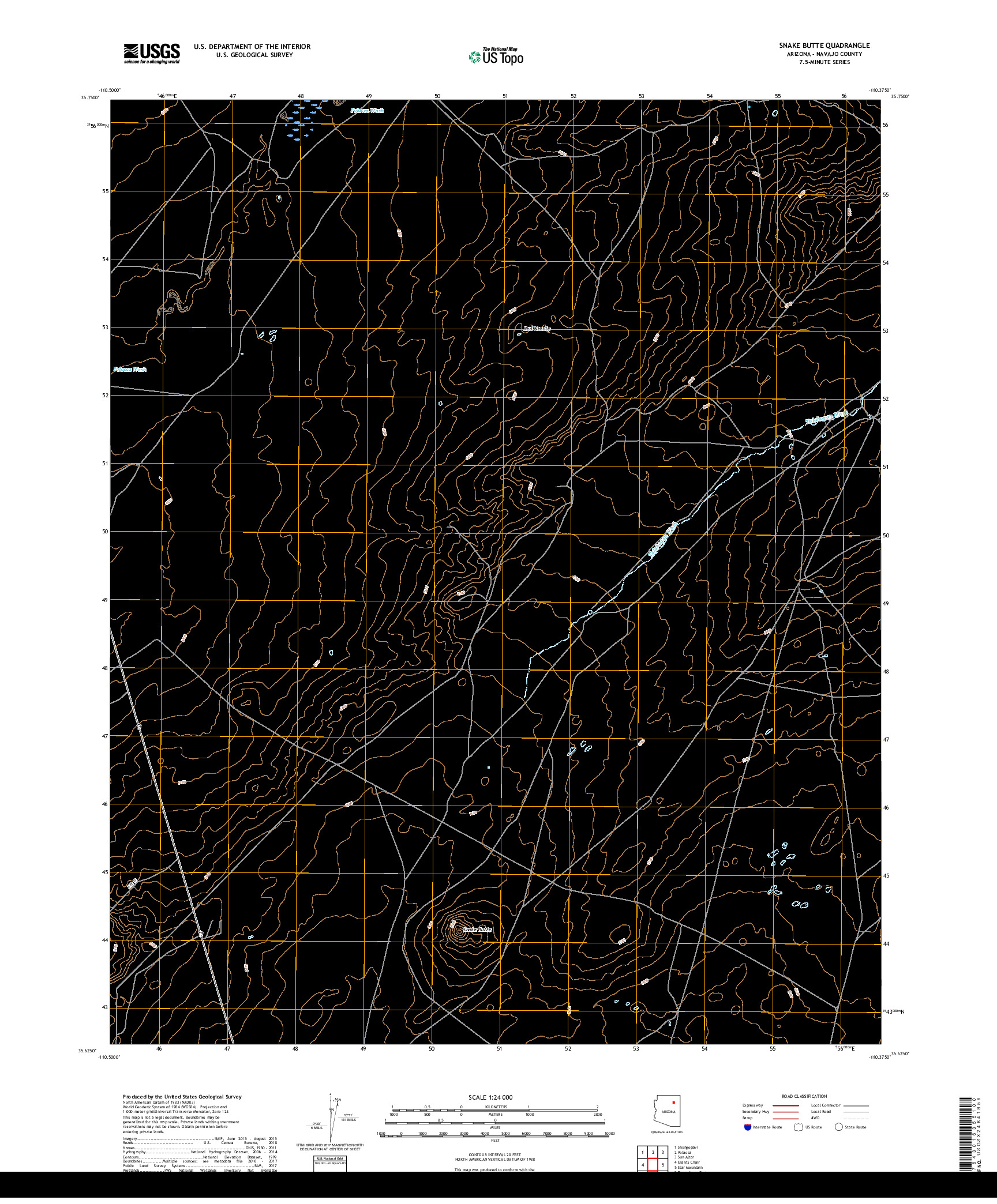 USGS US TOPO 7.5-MINUTE MAP FOR SNAKE BUTTE, AZ 2018