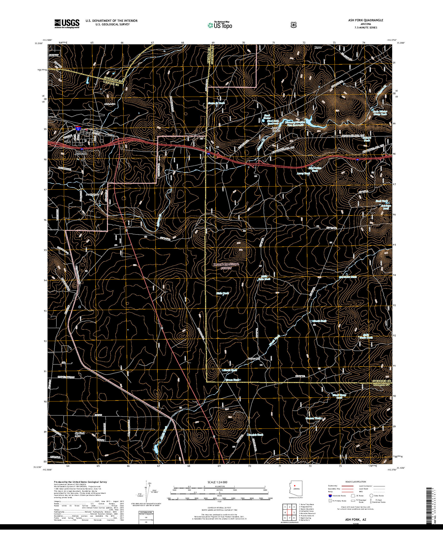 USGS US TOPO 7.5-MINUTE MAP FOR ASH FORK, AZ 2018