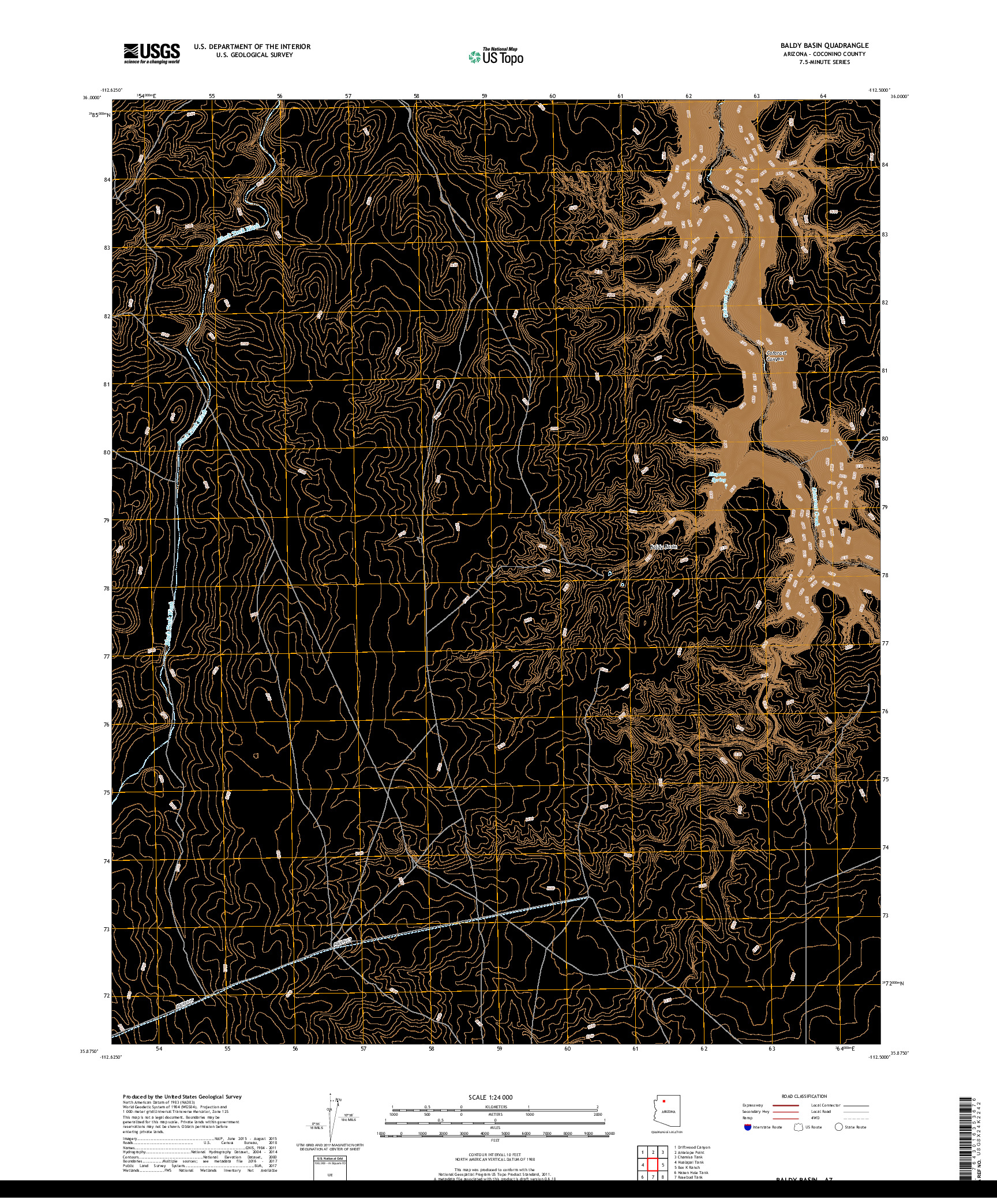 USGS US TOPO 7.5-MINUTE MAP FOR BALDY BASIN, AZ 2018