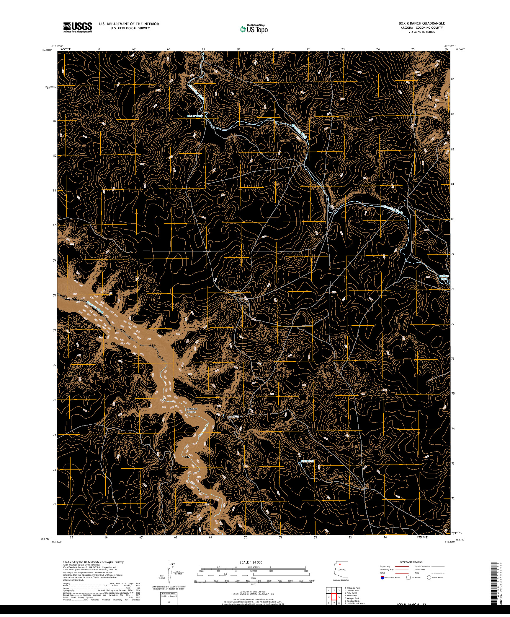 USGS US TOPO 7.5-MINUTE MAP FOR BOX K RANCH, AZ 2018