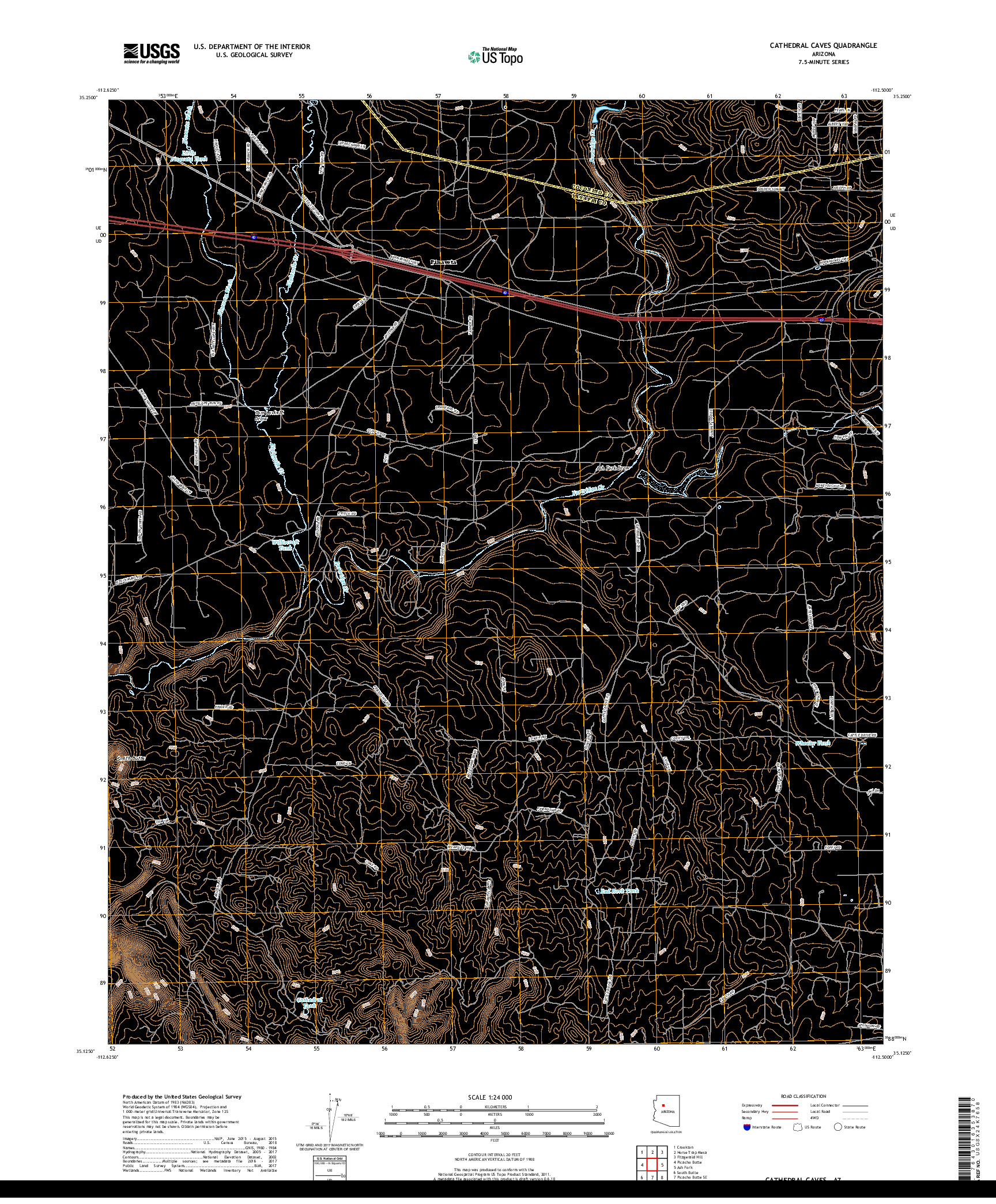 USGS US TOPO 7.5-MINUTE MAP FOR CATHEDRAL CAVES, AZ 2018