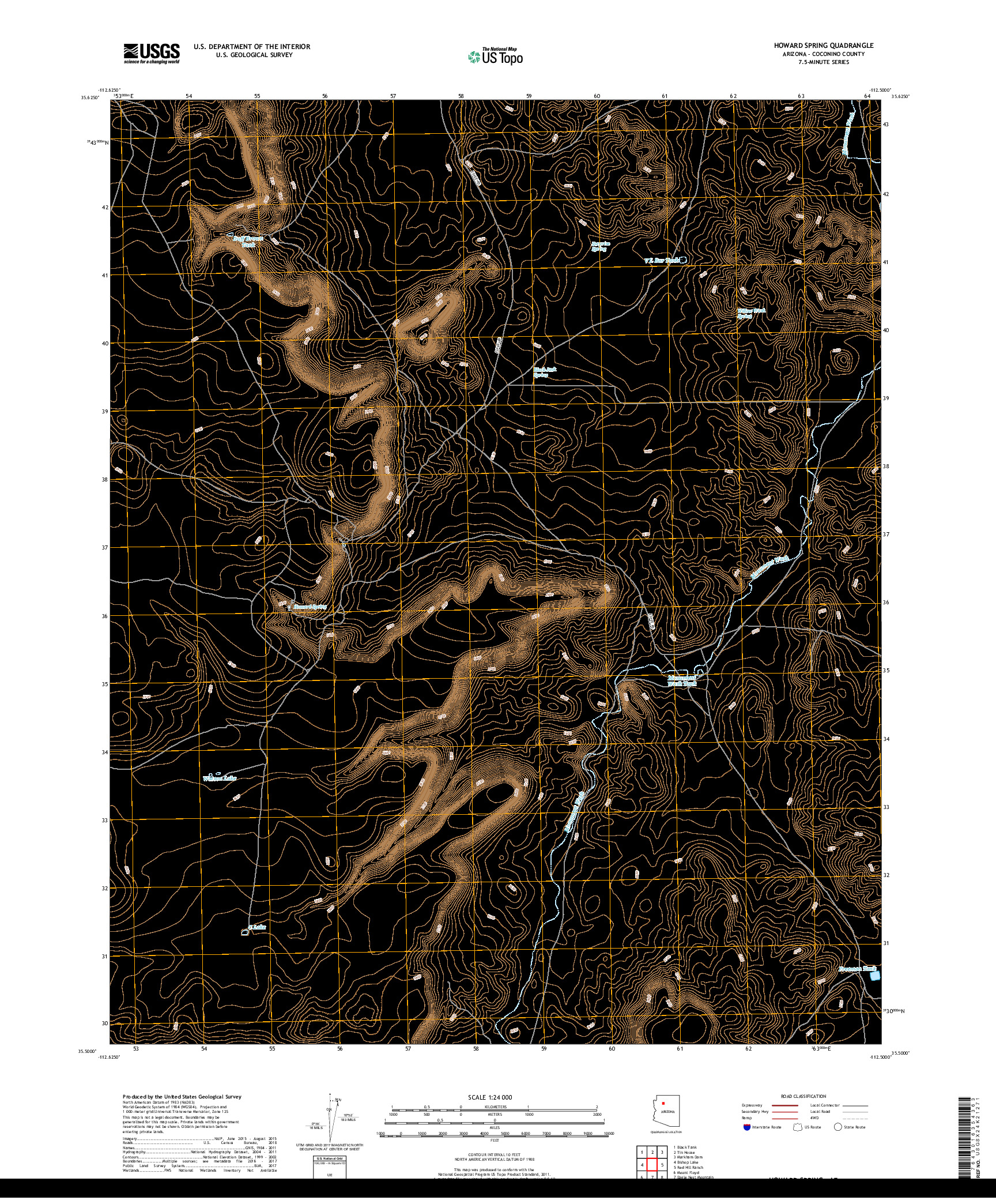 USGS US TOPO 7.5-MINUTE MAP FOR HOWARD SPRING, AZ 2018