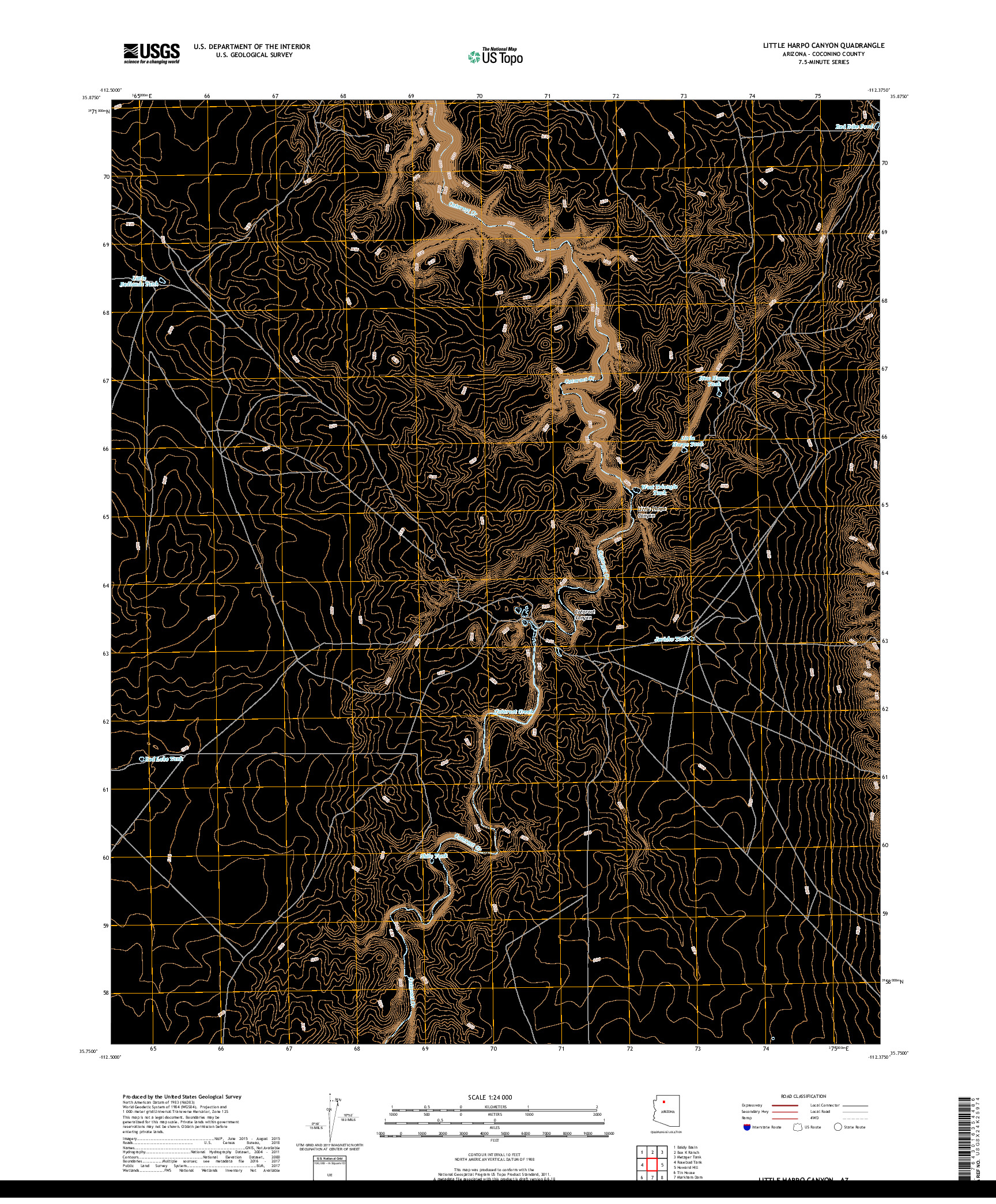 USGS US TOPO 7.5-MINUTE MAP FOR LITTLE HARPO CANYON, AZ 2018