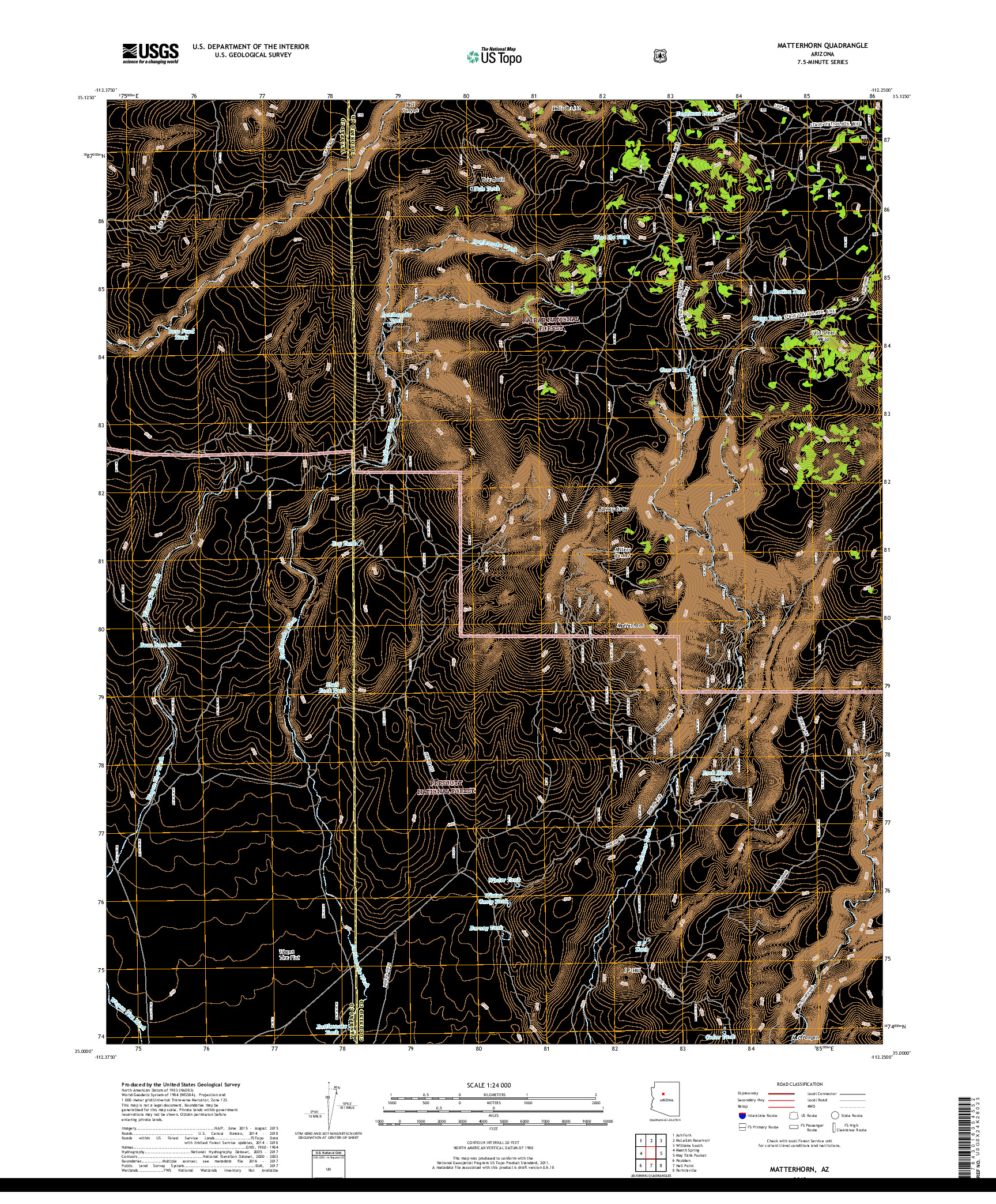 USGS US TOPO 7.5-MINUTE MAP FOR MATTERHORN, AZ 2018