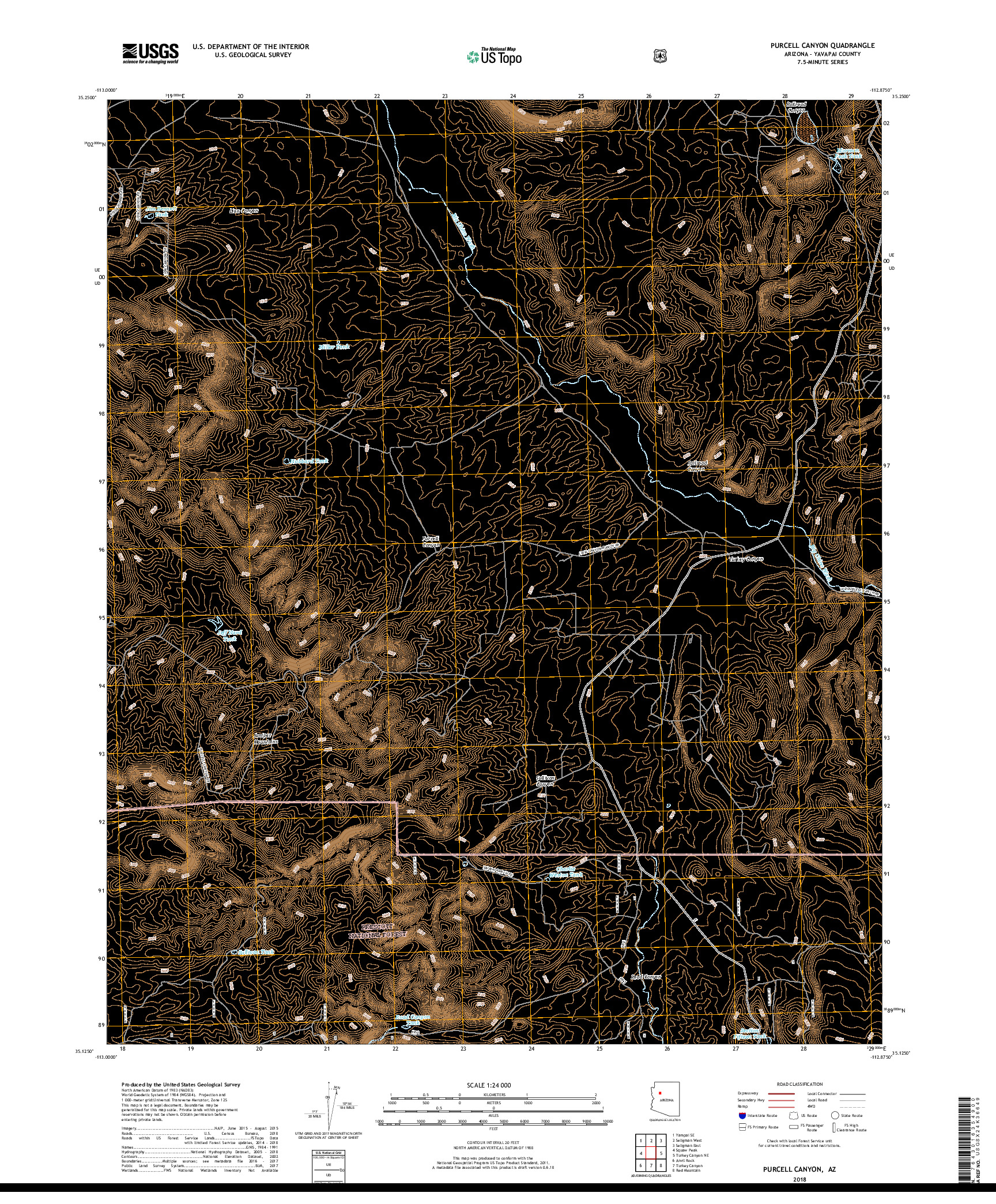 USGS US TOPO 7.5-MINUTE MAP FOR PURCELL CANYON, AZ 2018