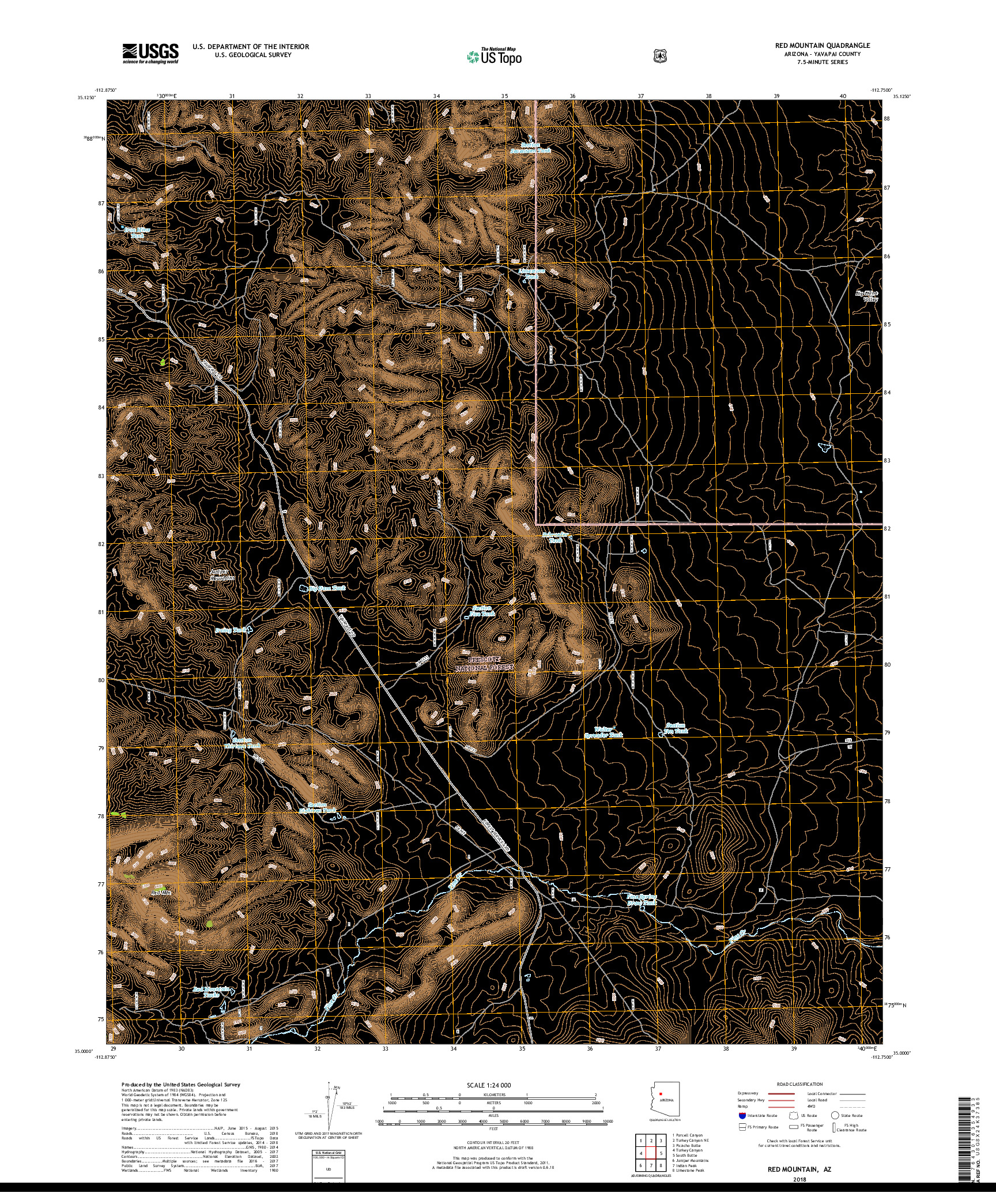 USGS US TOPO 7.5-MINUTE MAP FOR RED MOUNTAIN, AZ 2018