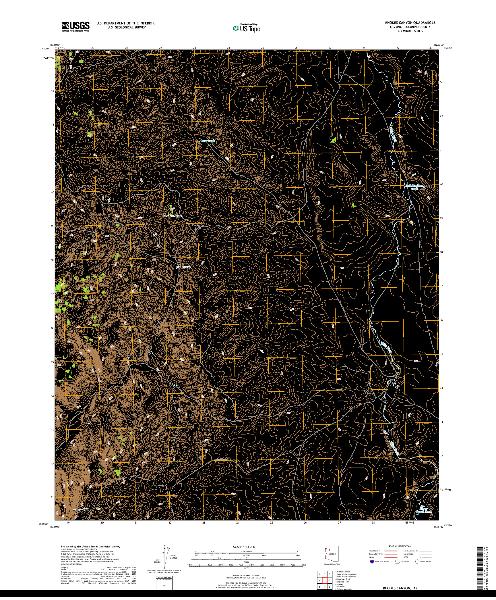 USGS US TOPO 7.5-MINUTE MAP FOR RHODES CANYON, AZ 2018