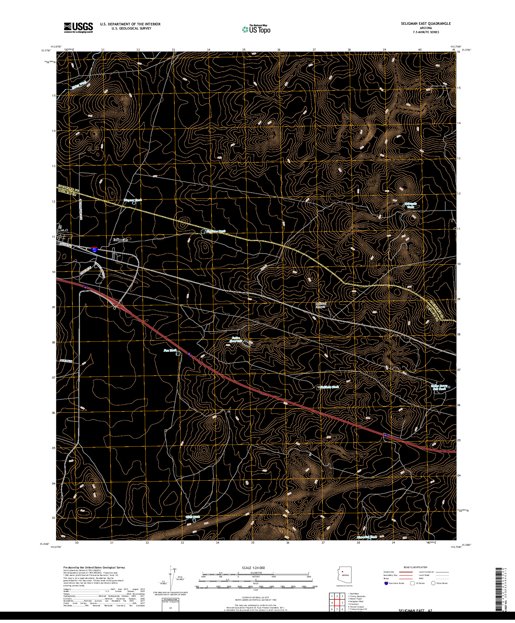 USGS US TOPO 7.5-MINUTE MAP FOR SELIGMAN EAST, AZ 2018