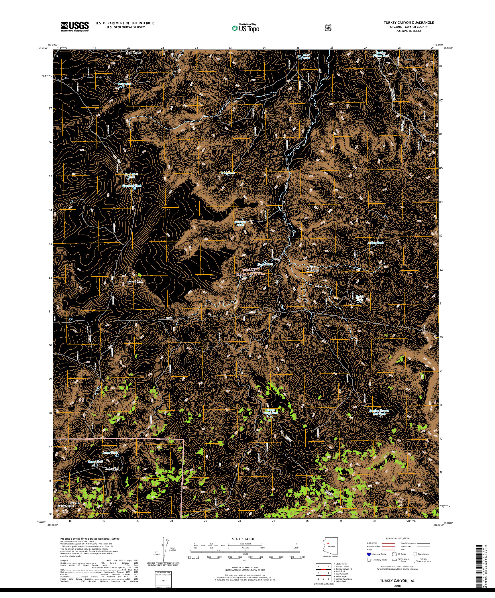 USGS US TOPO 7.5-MINUTE MAP FOR TURKEY CANYON, AZ 2018